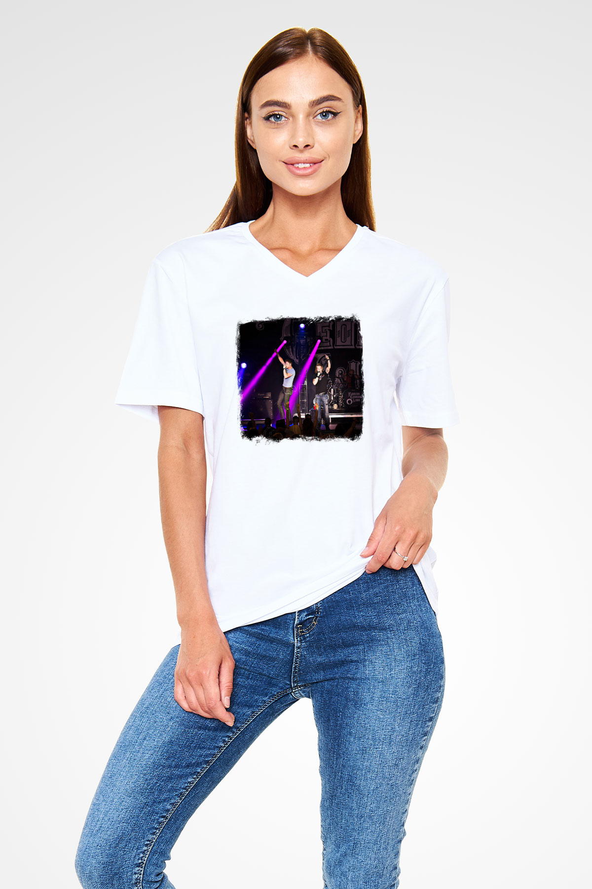 Florida Georgia Line Baskılı Unisex Beyaz V Yaka Tişört