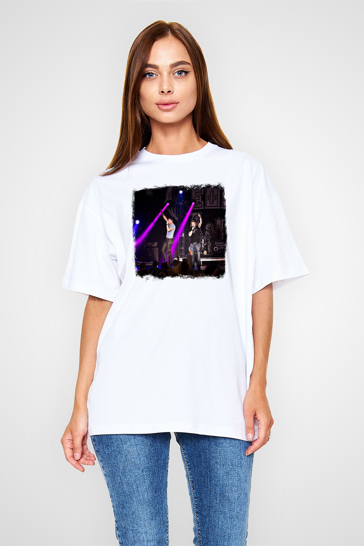 Florida Georgia Line Baskılı Unisex Beyaz Oversize Tişört
