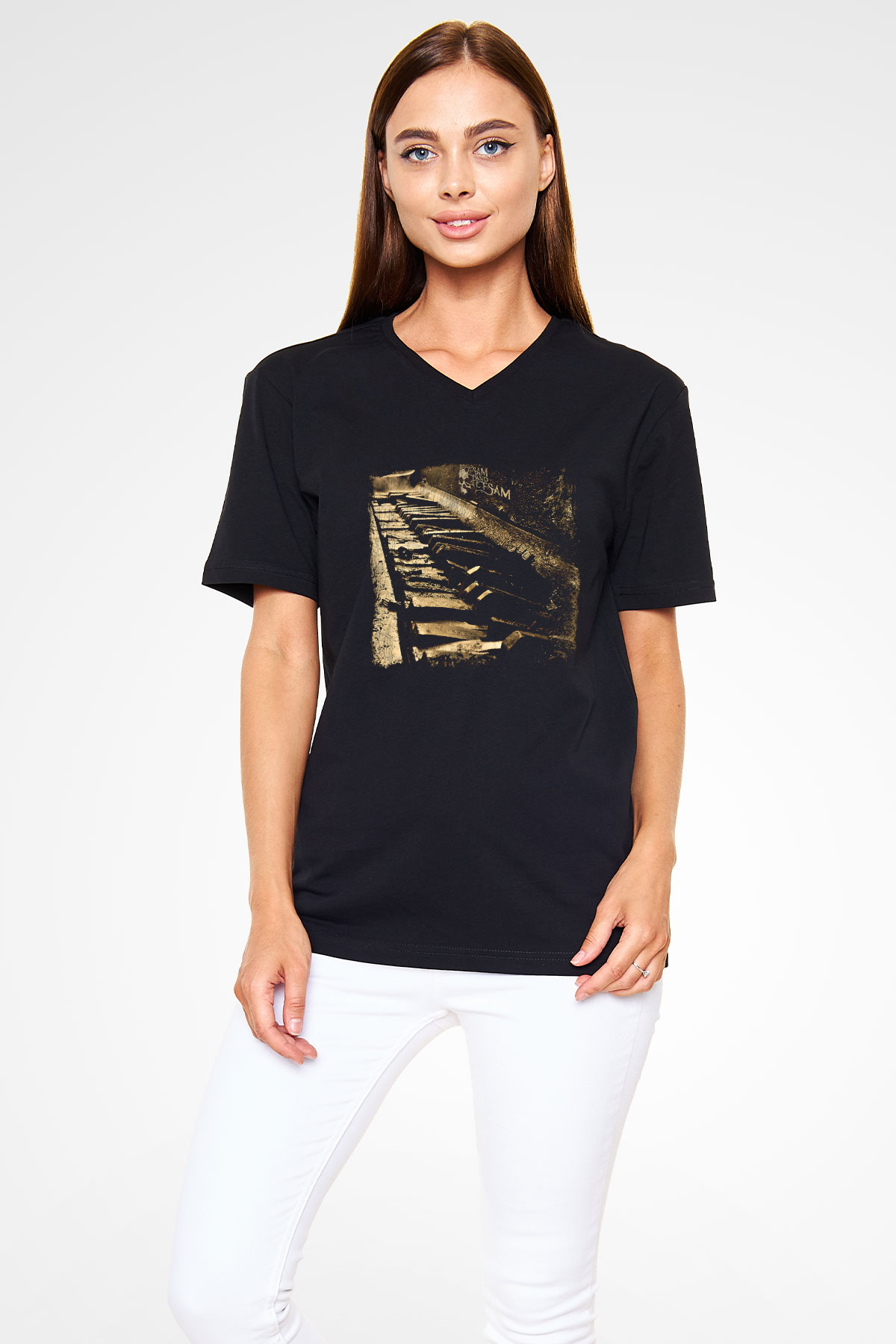 Flotsam and Jetsam Baskılı Unisex Siyah V Yaka Tişört