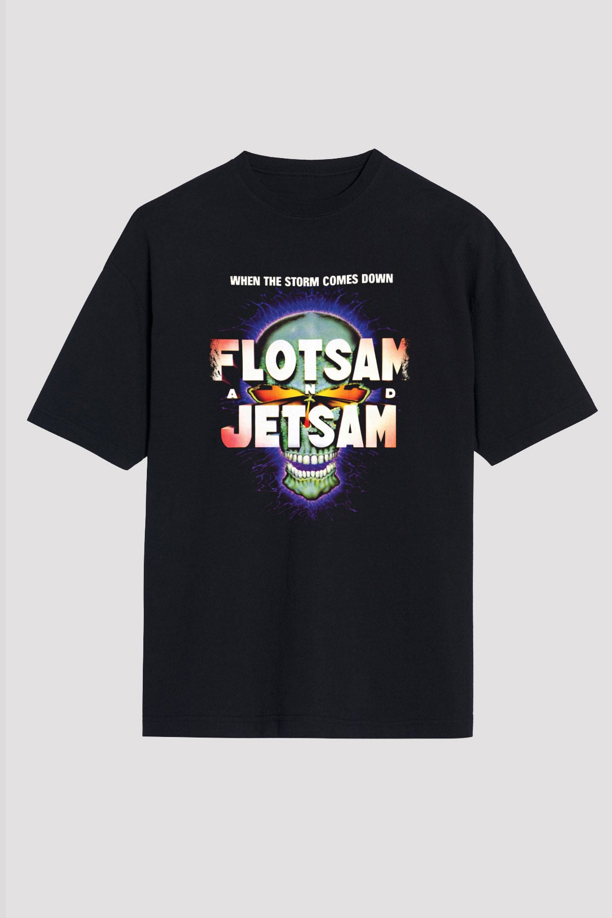 Flotsam and Jetsam Baskılı Unisex Siyah Oversize Tişört