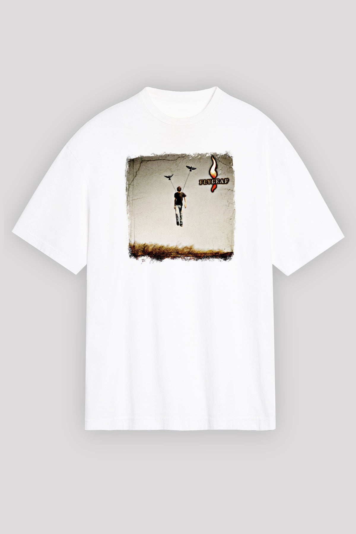 Flyleaf Baskılı Unisex Beyaz Oversize Tişört