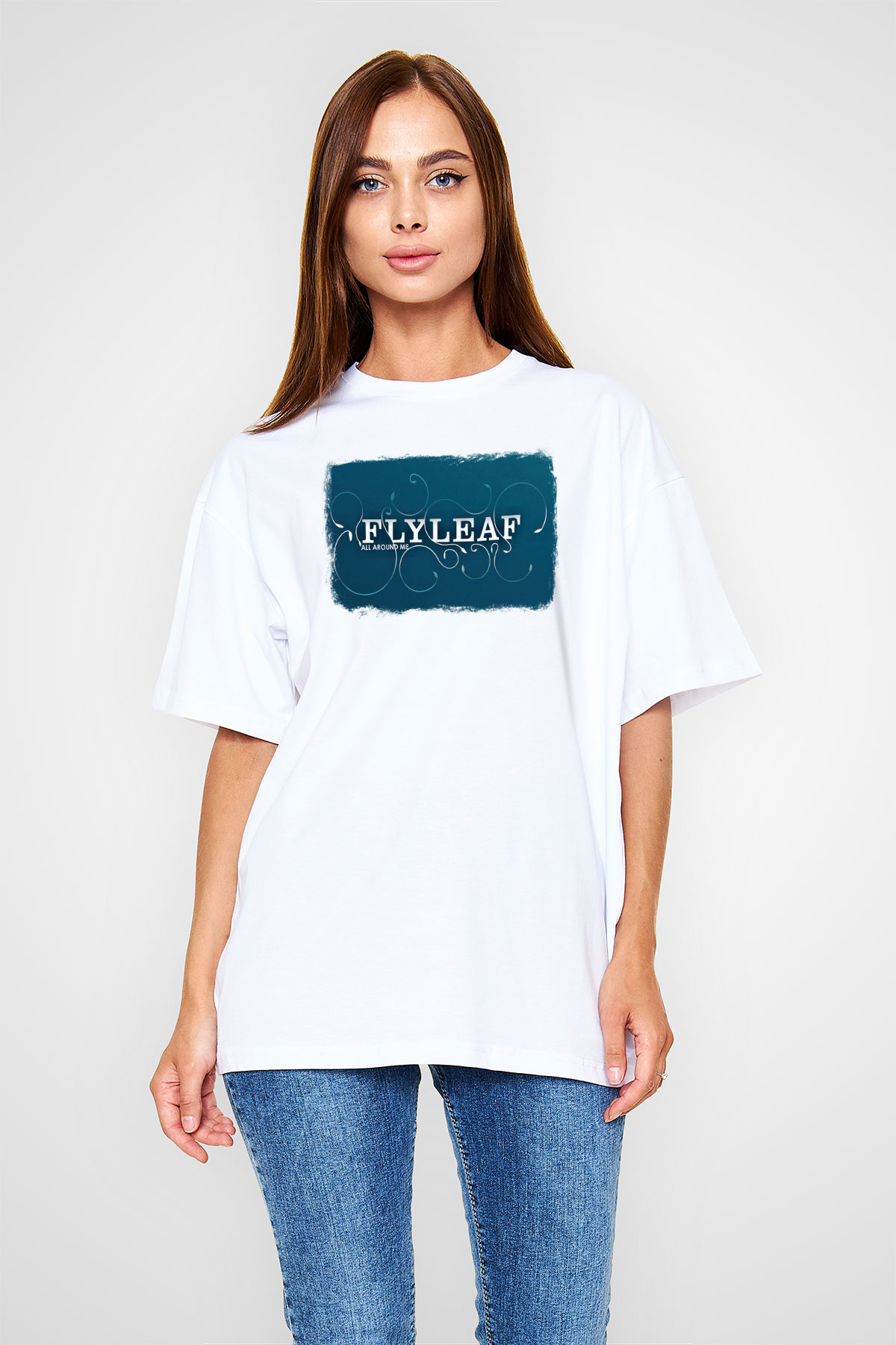 Flyleaf Baskılı Unisex Beyaz Oversize Tişört
