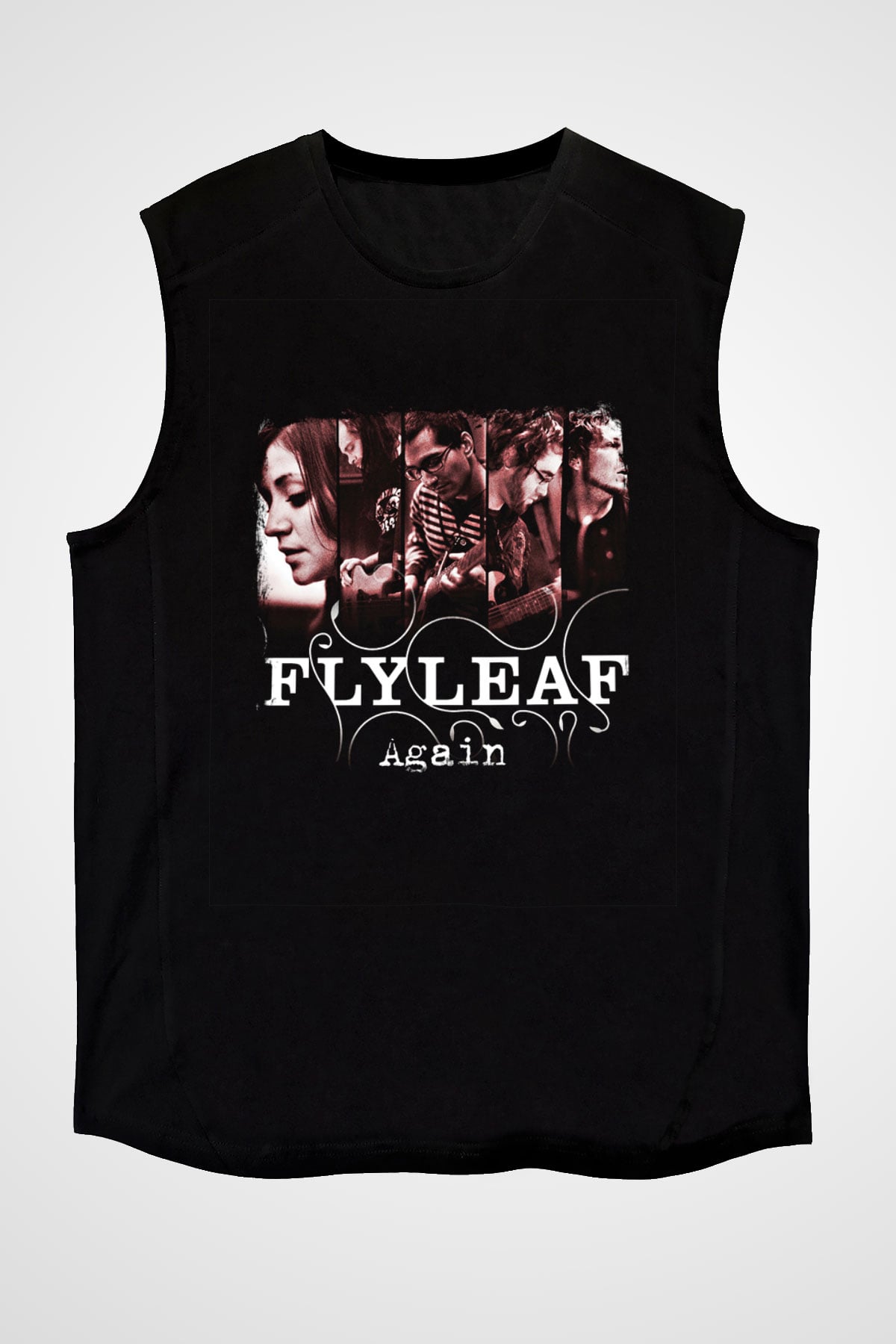 Flyleaf Baskılı Unisex Siyah Kolsuz Tişört