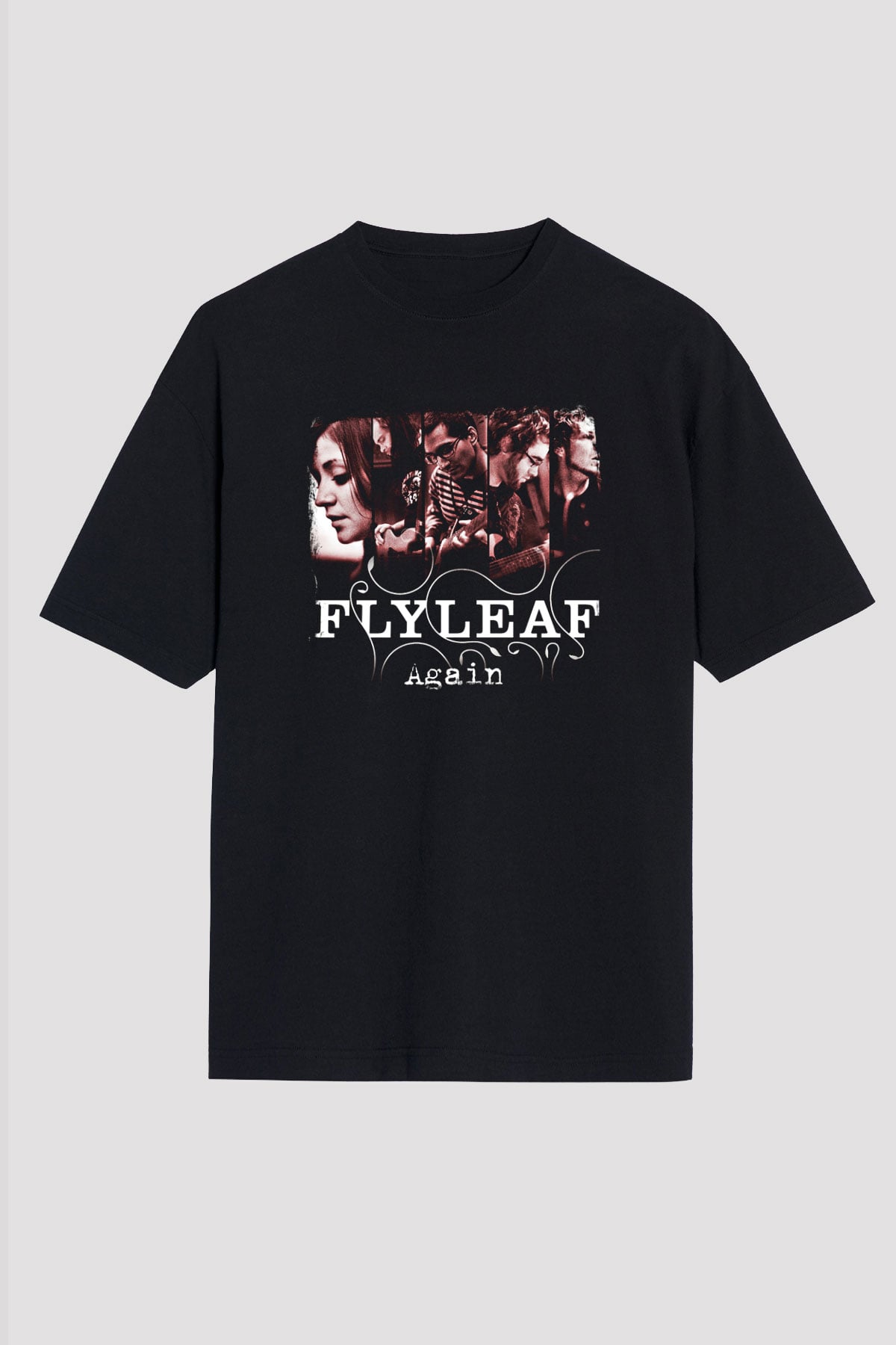 Flyleaf Baskılı Unisex Siyah Oversize Tişört