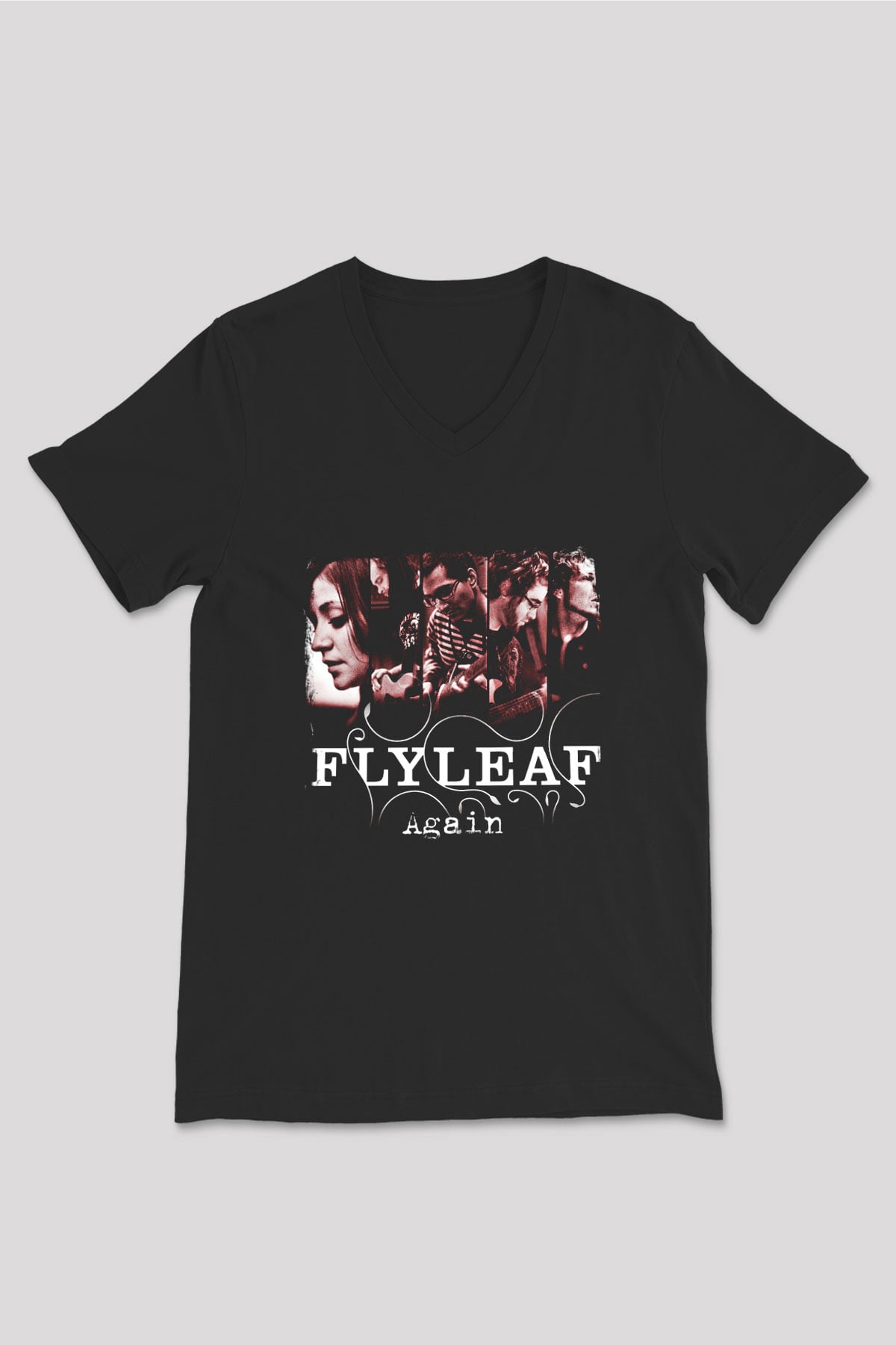 Flyleaf Baskılı Unisex Siyah V Yaka Tişört