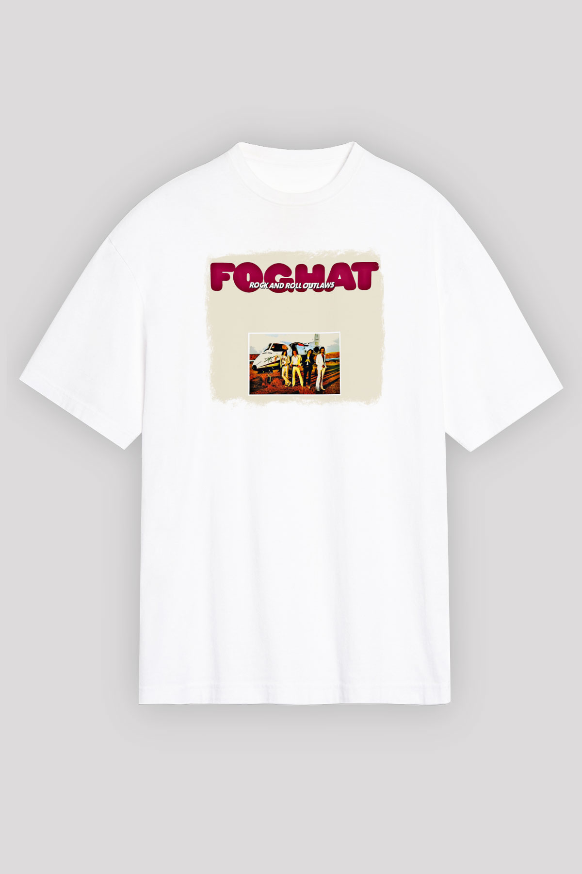 Foghat Baskılı Unisex Beyaz Oversize Tişört