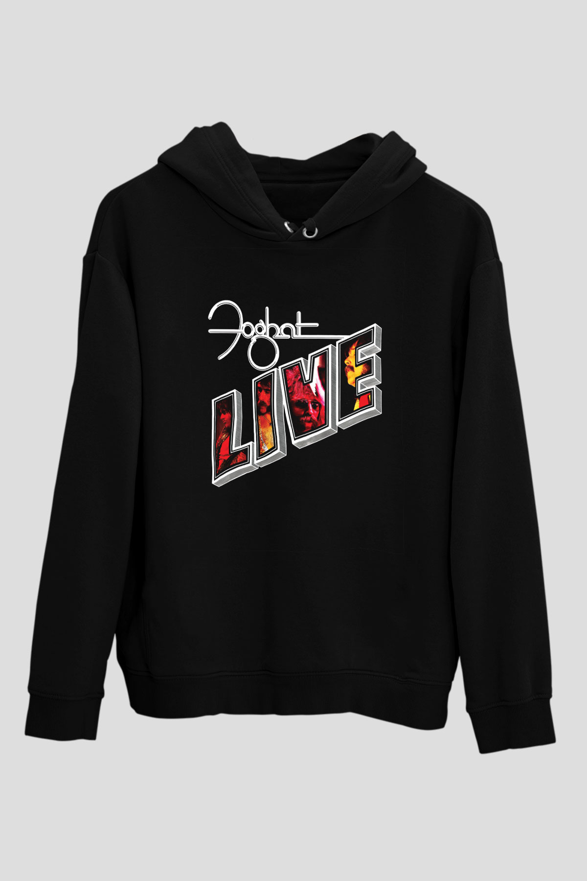 Foghat Baskılı Unisex Siyah Hoodie