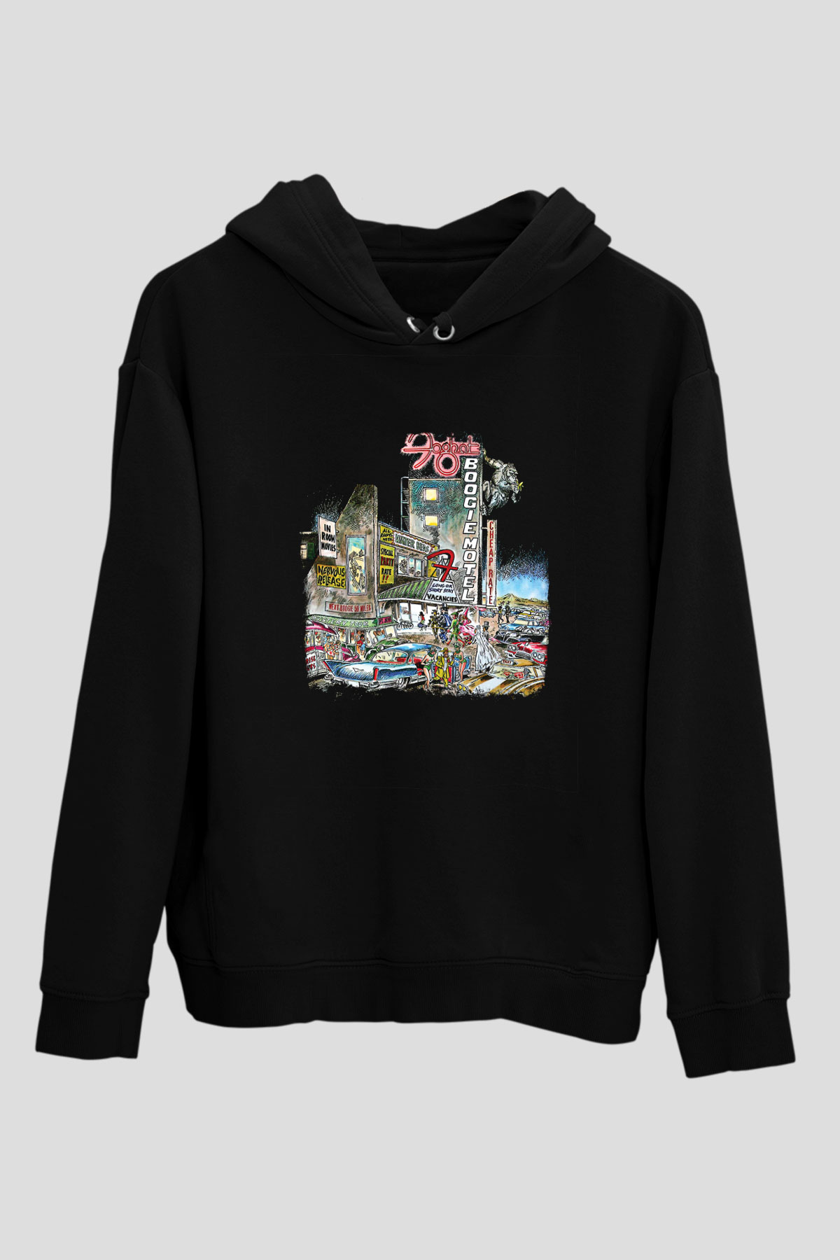 Foghat Baskılı Unisex Siyah Hoodie
