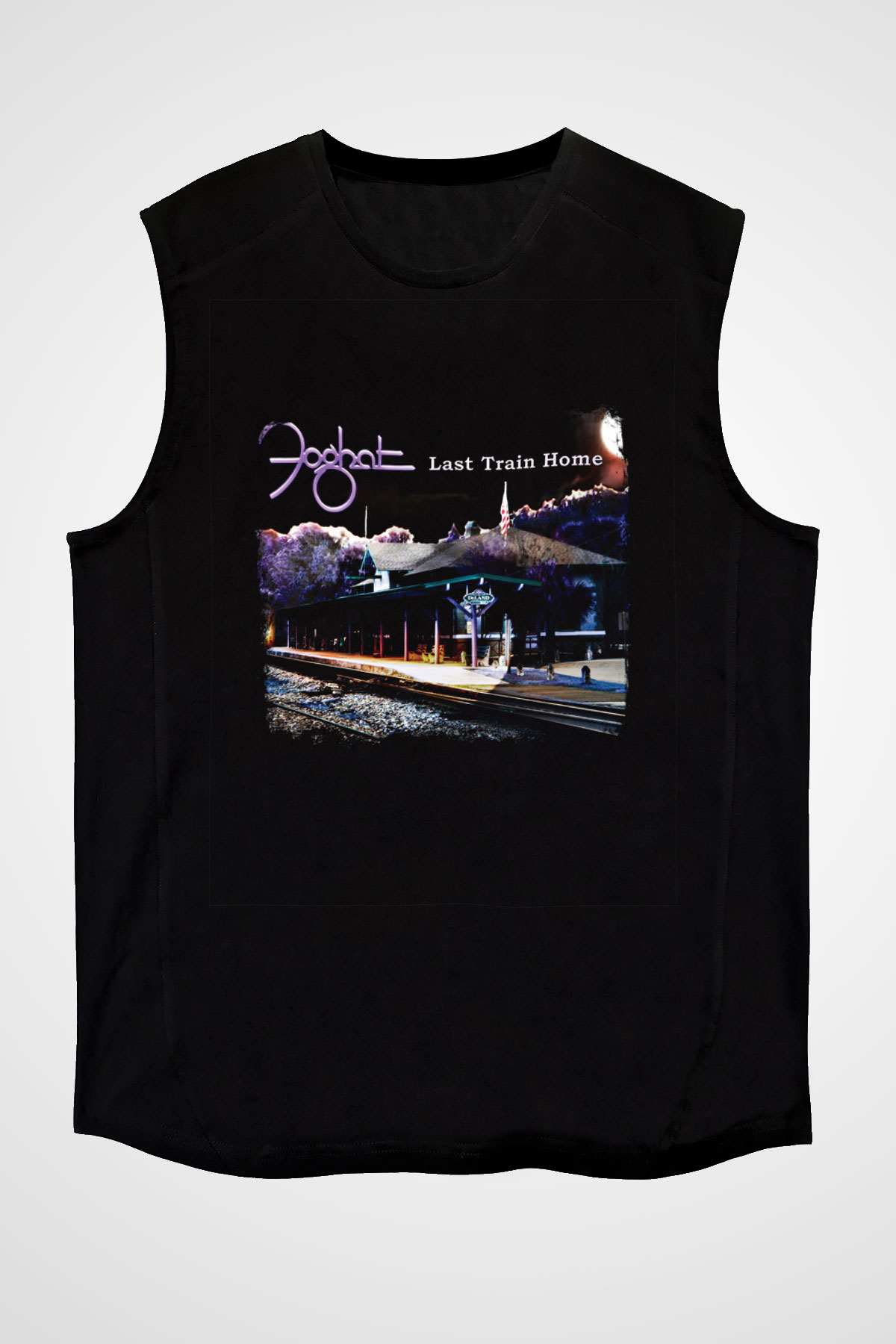 Foghat Baskılı Unisex Siyah Kolsuz Tişört