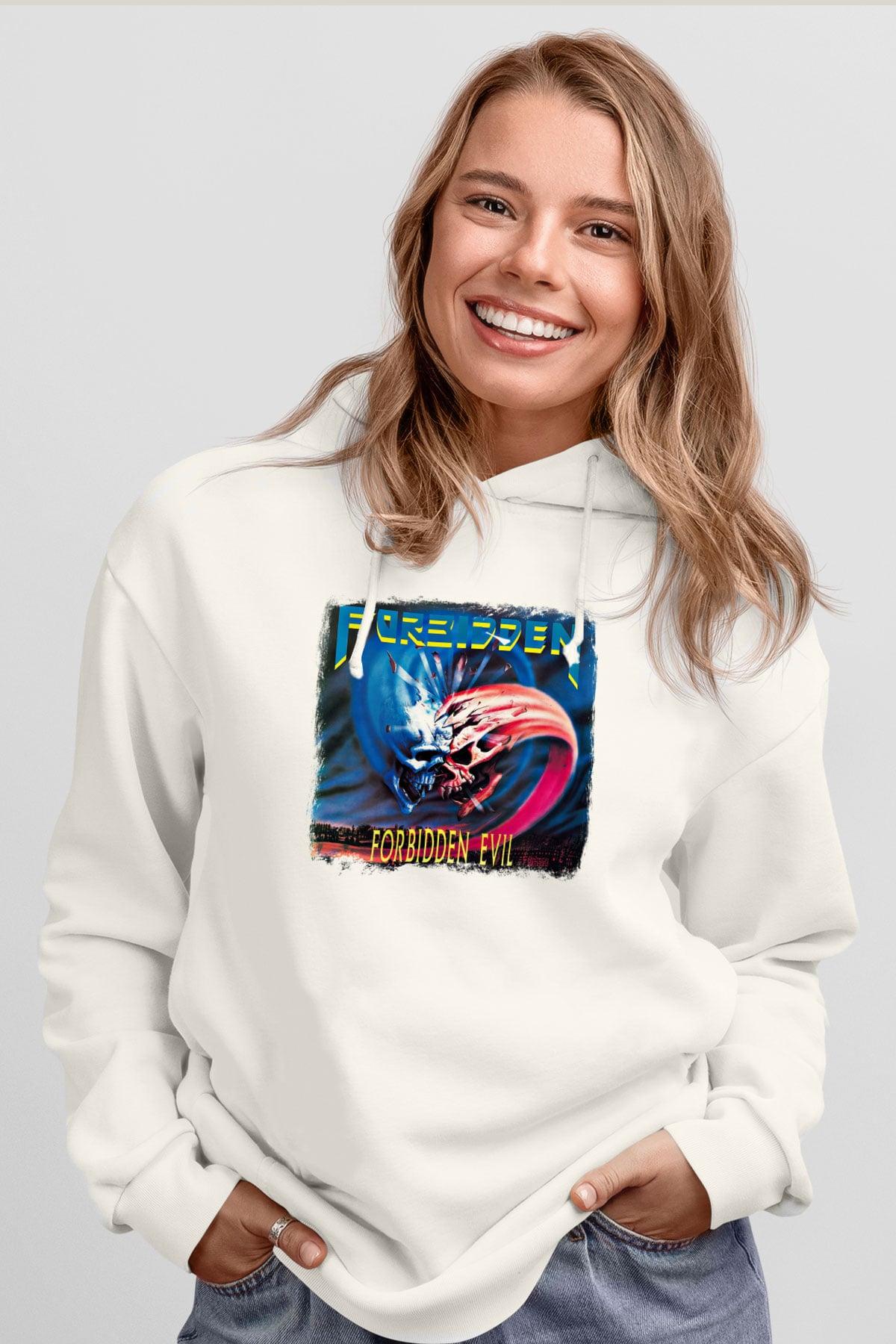 Forbidden Baskılı Unisex Beyaz Hoodie