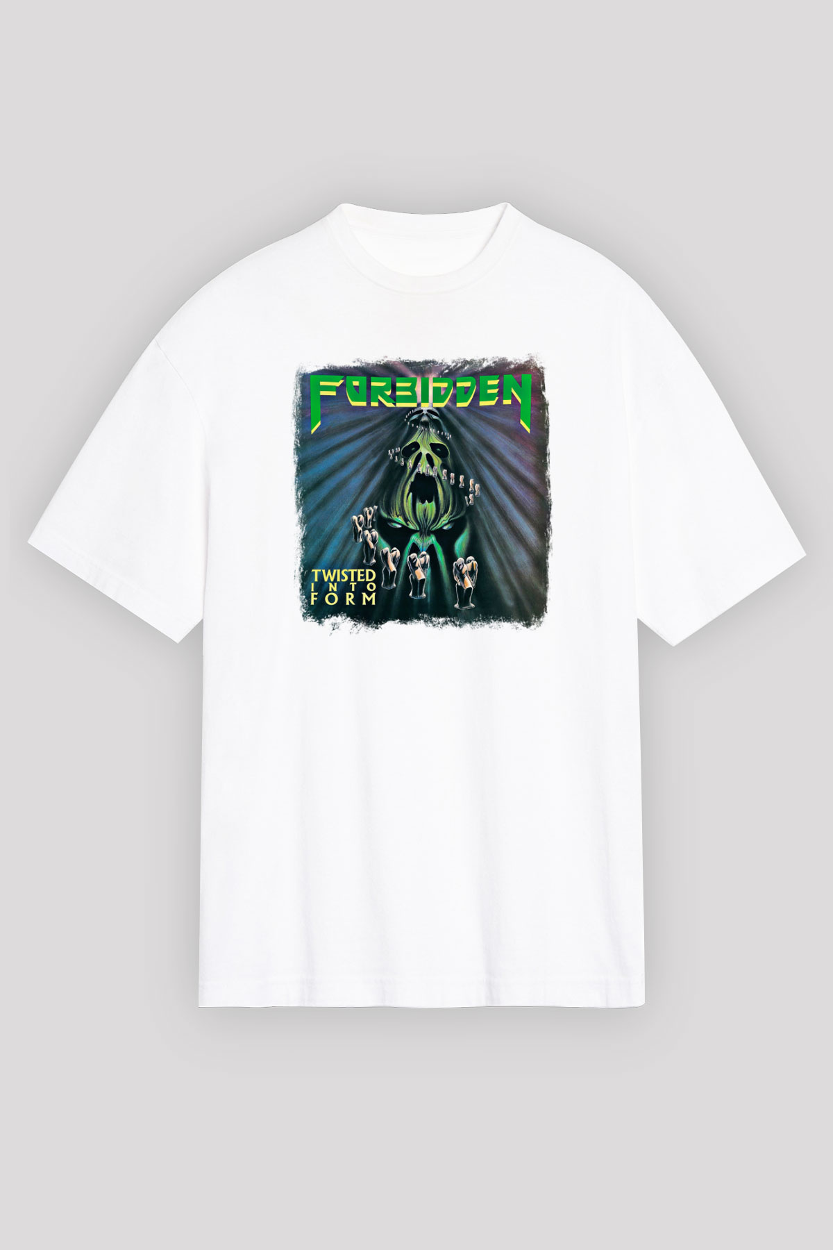 Forbidden Baskılı Unisex Beyaz Oversize Tişört