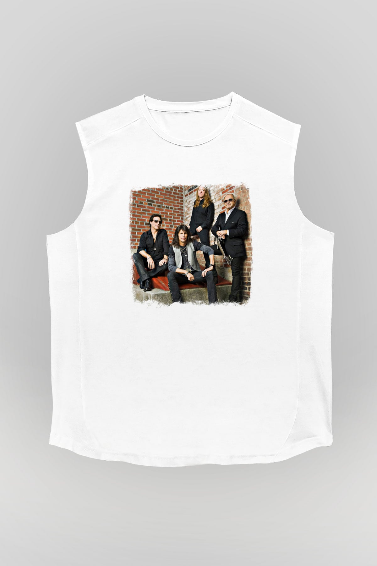 Foreigner Baskılı Unisex Beyaz Kolsuz Tişört