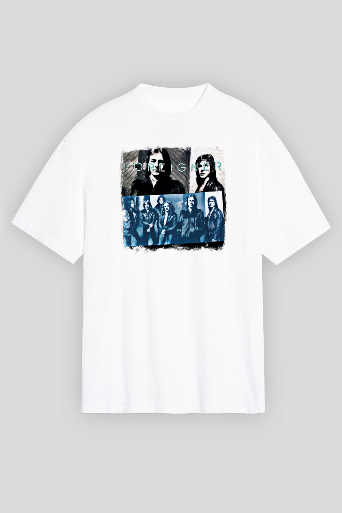Foreigner Baskılı Unisex Beyaz Oversize Tişört