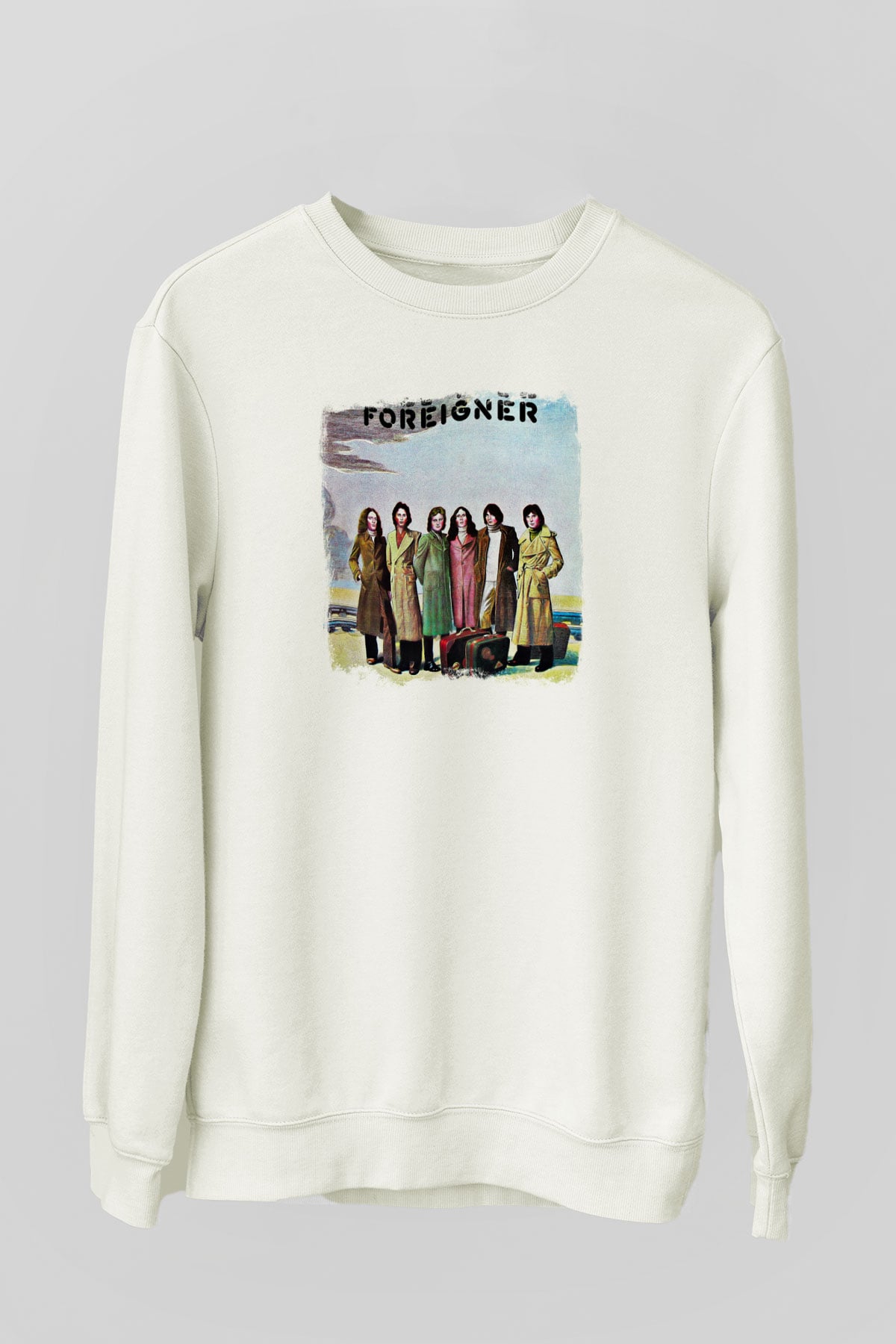 Foreigner Baskılı Unisex Beyaz Sweatshirt