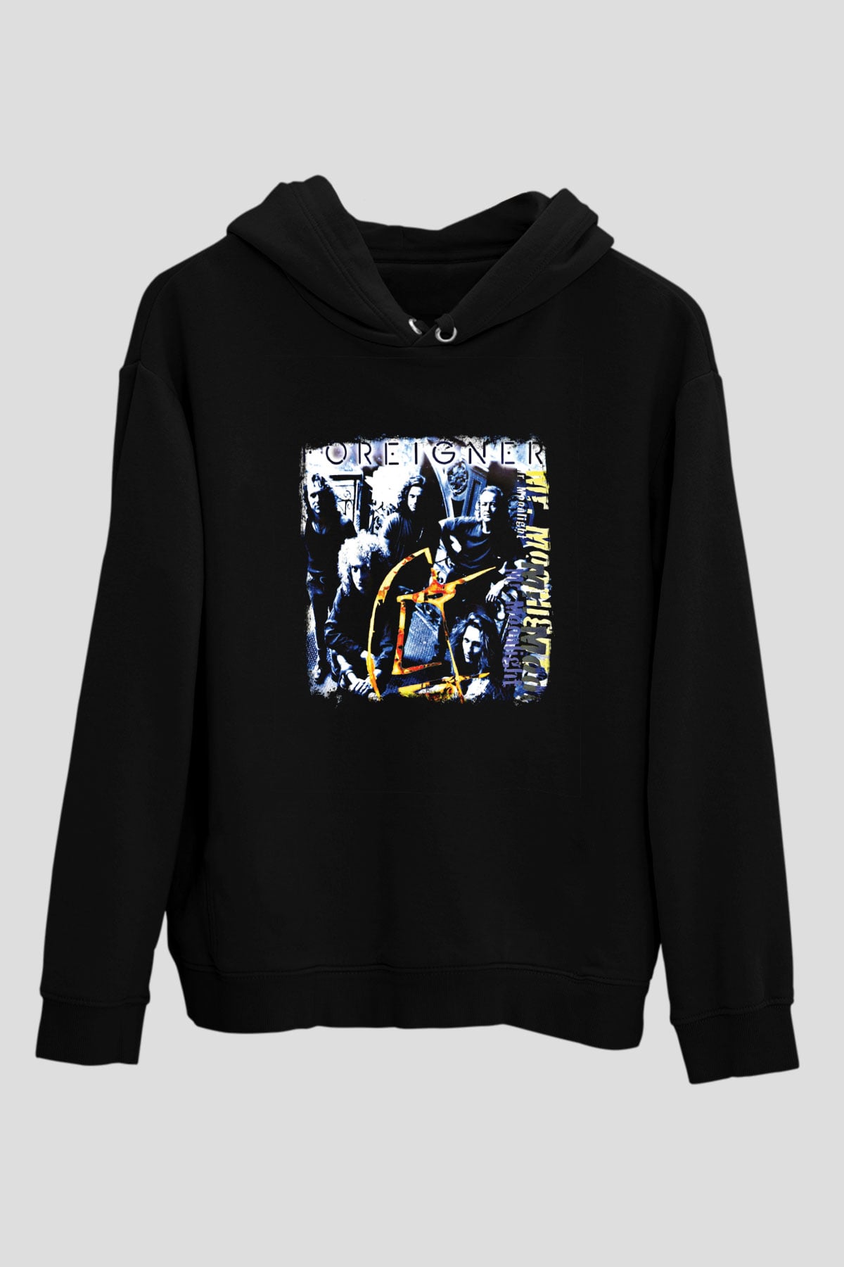 Foreigner Baskılı Unisex Siyah Hoodie
