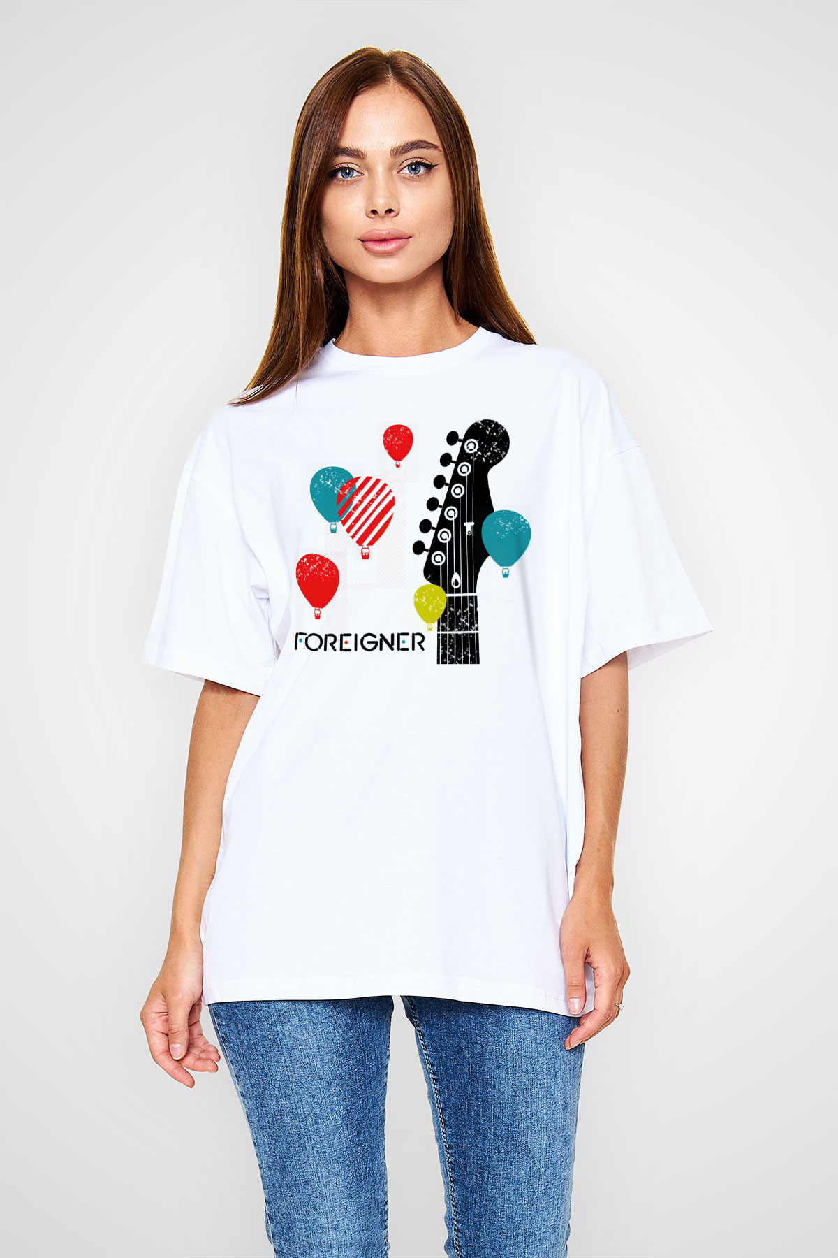 Foreigner Beyaz Unisex Oversize Tişört T-Shirt