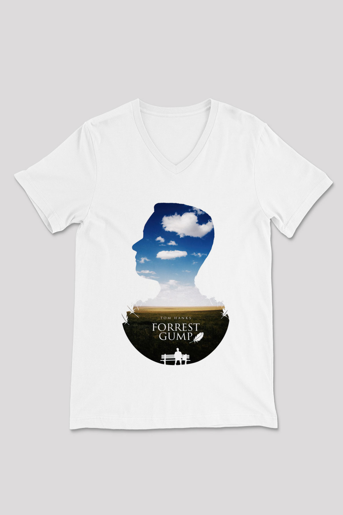 Forrest Gump Beyaz Unisex V Yaka Tişört