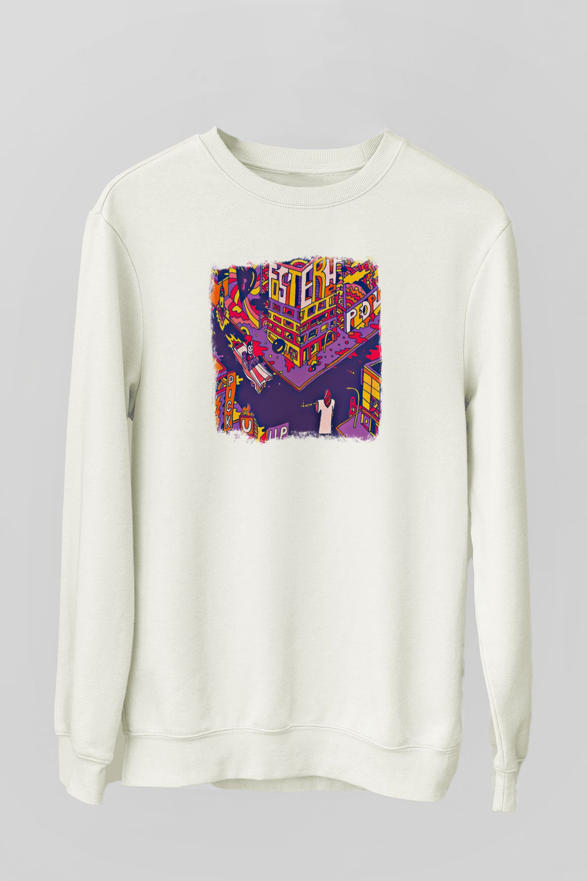 Foster the People Baskılı Unisex Beyaz Sweatshirt
