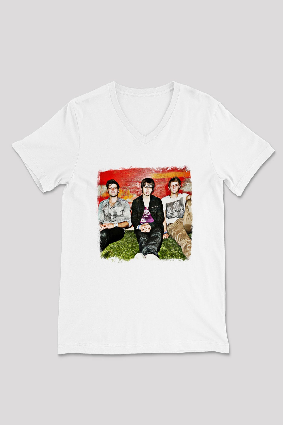 Foster the People Baskılı Unisex Beyaz V Yaka Tişört