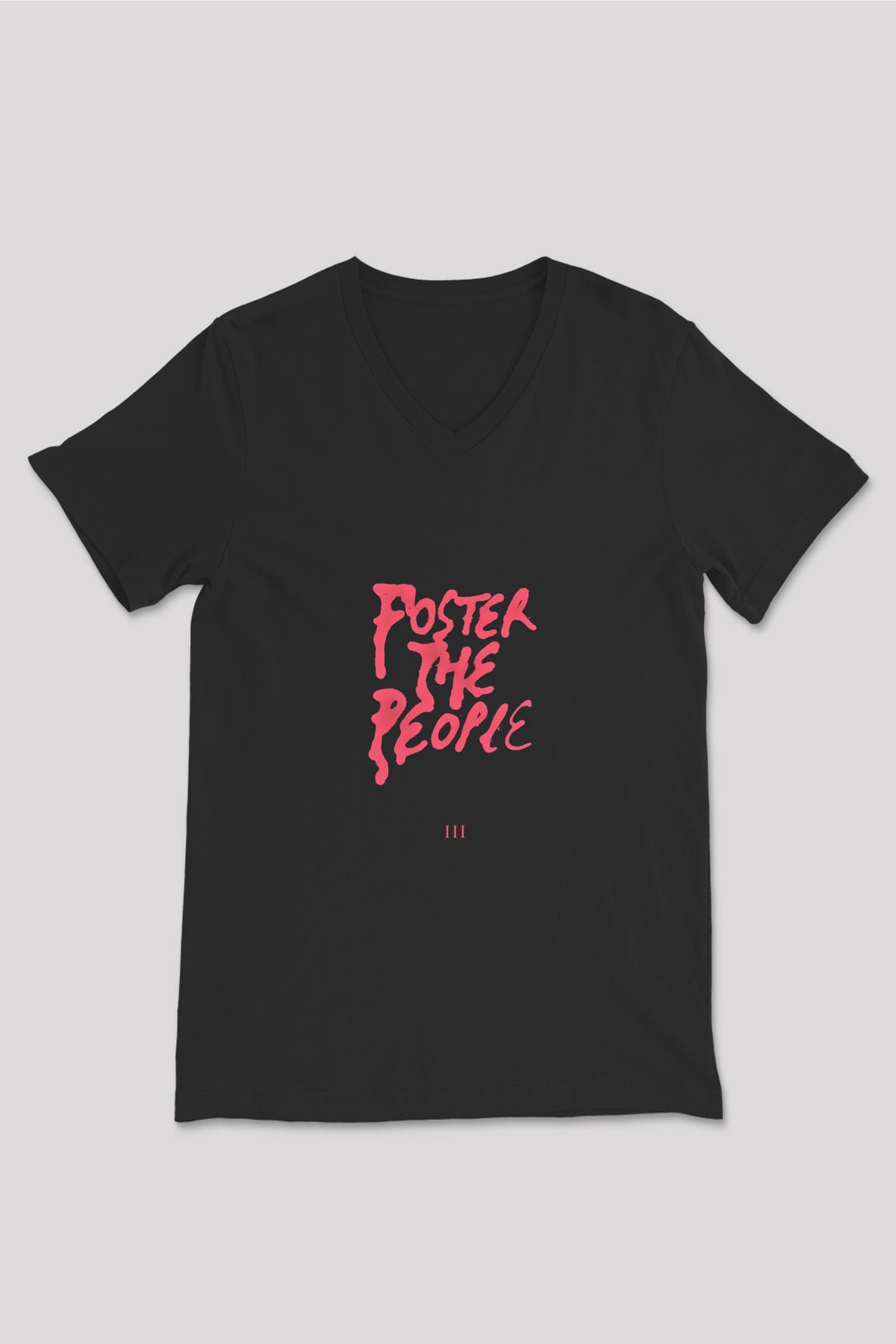 Foster the People Baskılı Unisex Siyah V Yaka Tişört