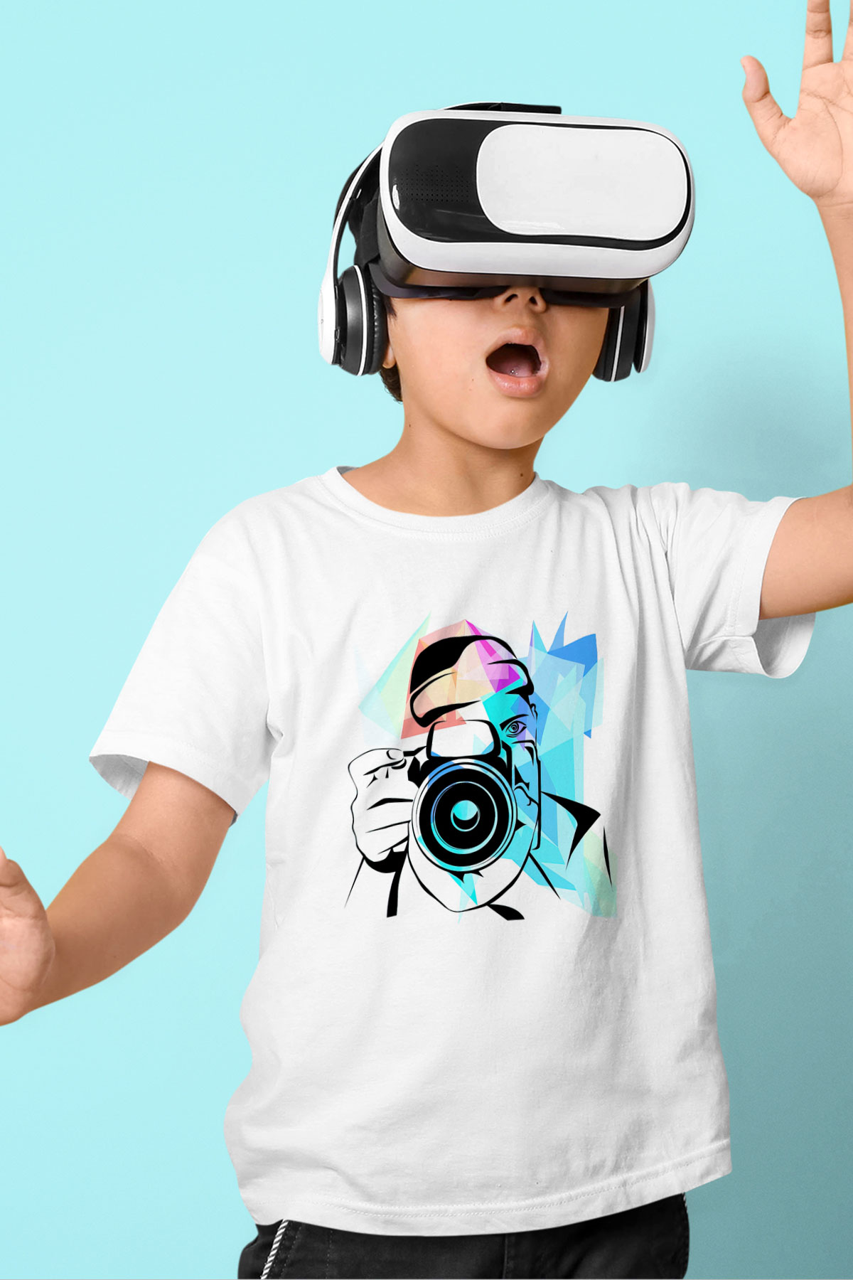 Fotoğrafçı Baskılı Beyaz Unisex Çocuk Tişört