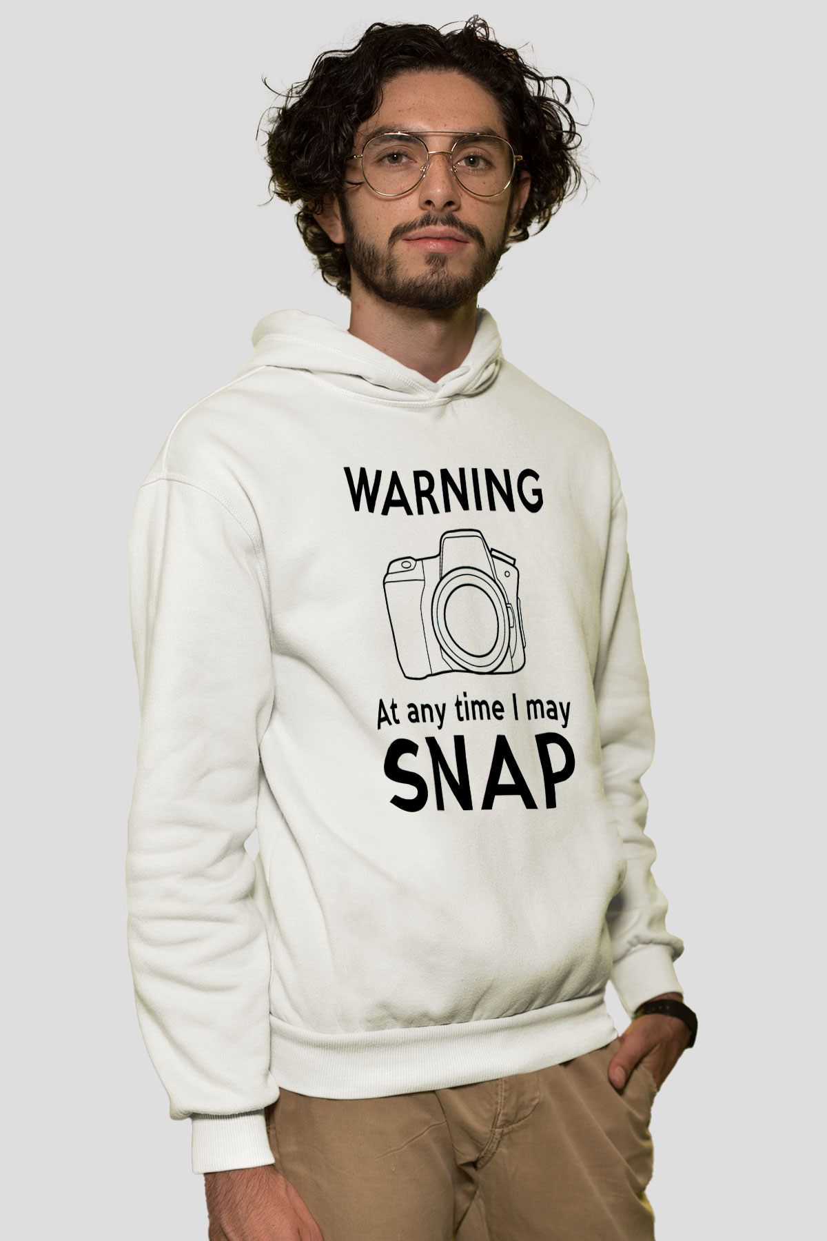 Fotoğrafçı Beyaz Unisex Kapüşonlu Sweatshirt