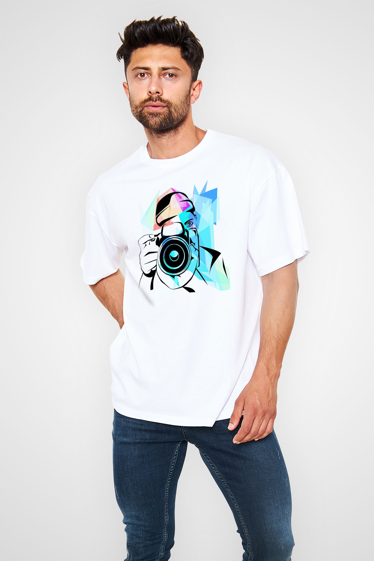 Fotoğrafçı Beyaz Unisex Oversize Tişört T-Shirt