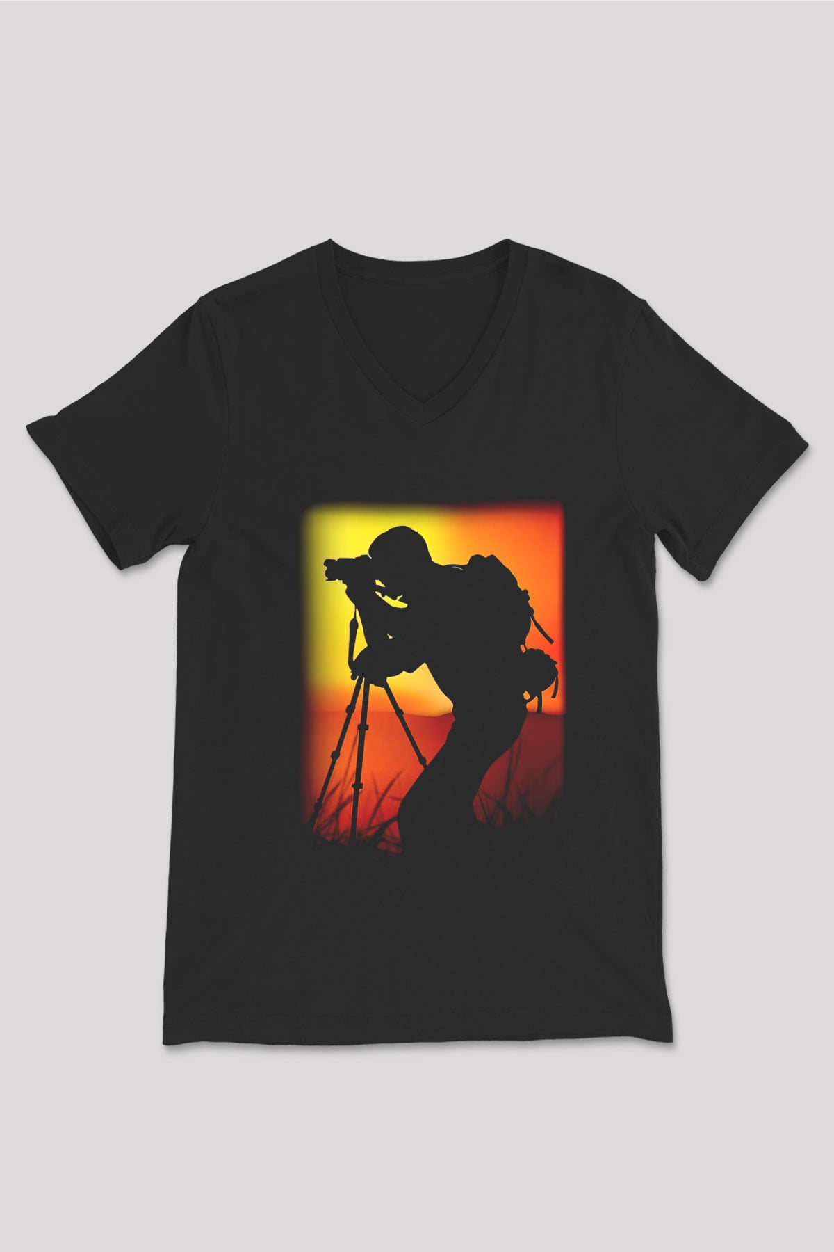 Fotoğrafçı Siyah Unisex V Yaka Tişört T-Shirt