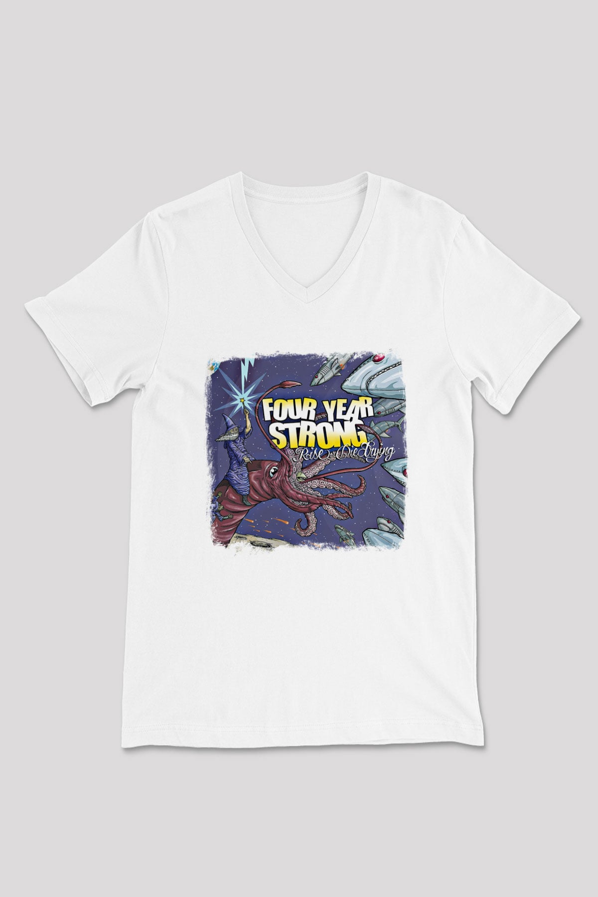 Four Year Strong Baskılı Unisex Beyaz V Yaka Tişört