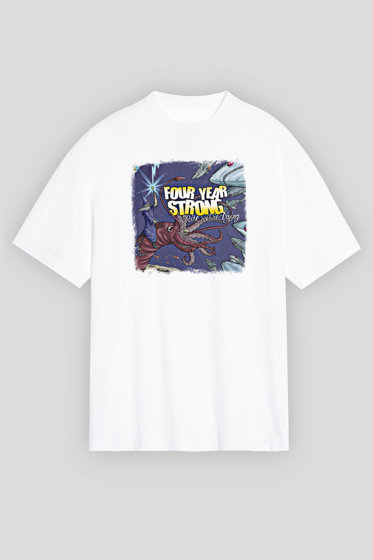Four Year Strong Baskılı Unisex Beyaz Oversize Tişört