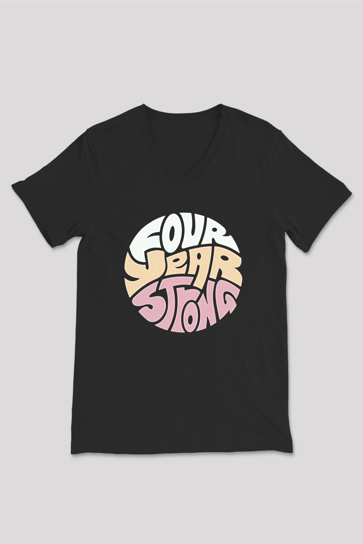Four Year Strong Baskılı Unisex Siyah V Yaka Tişört - Tshirt