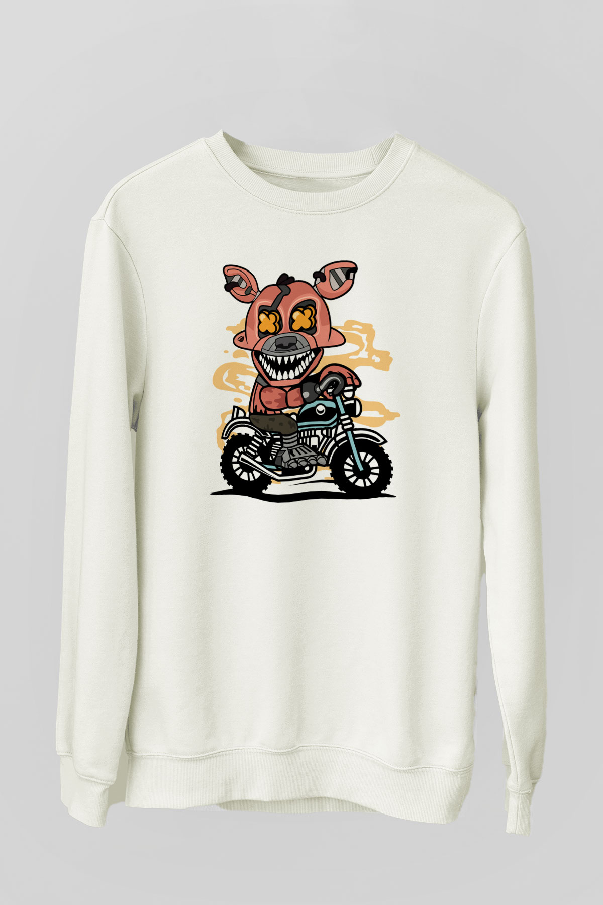Foxy Motocross Baskılı Unisex Beyaz Sweatshirt