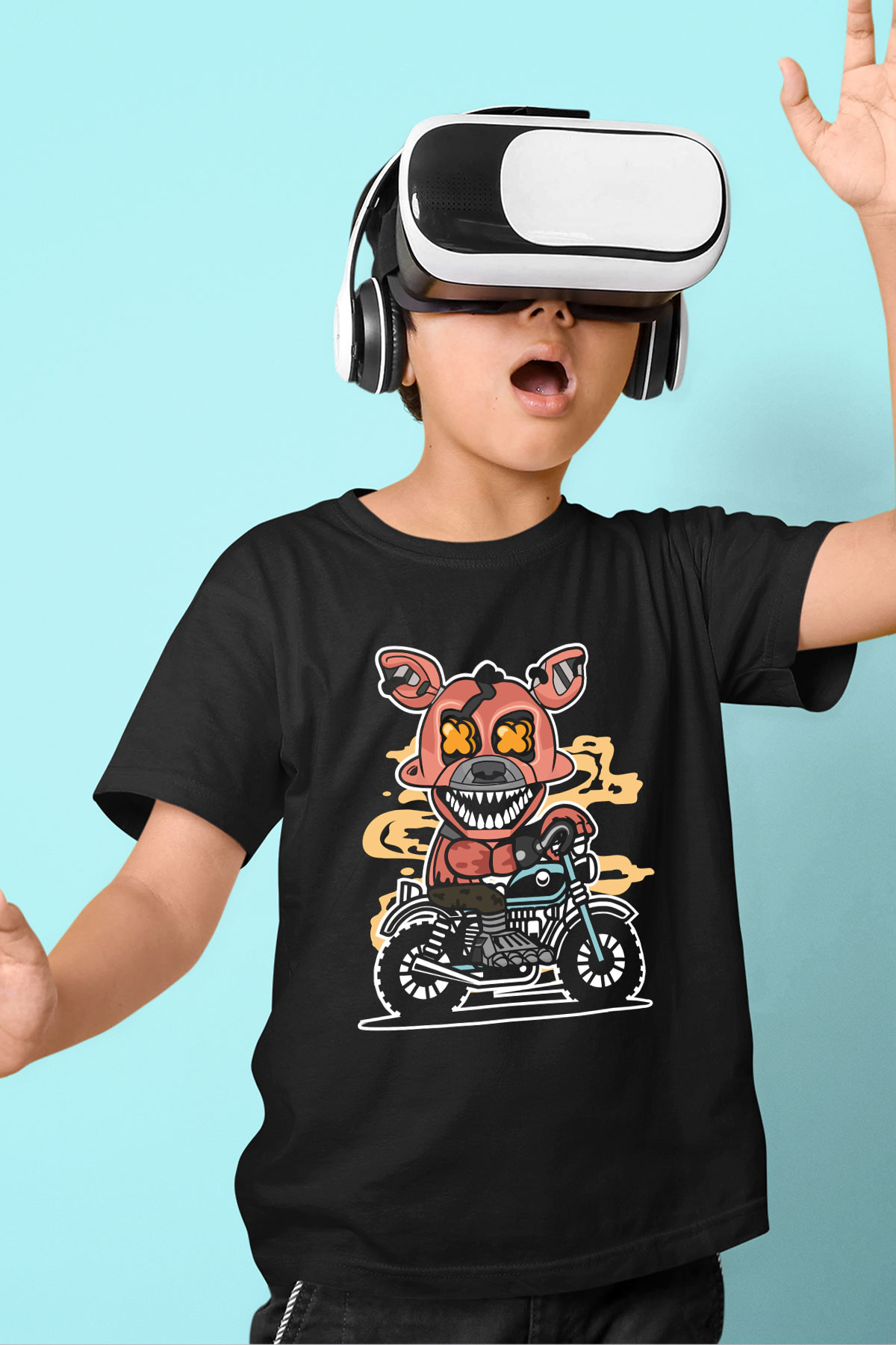 Foxy Motocross Baskılı Unisex Siyah Çocuk Tişört