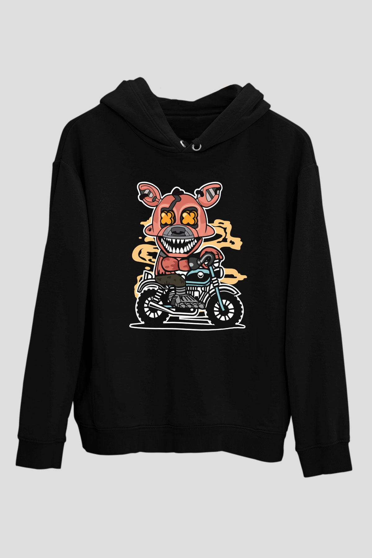 Foxy Motocross Baskılı Unisex Siyah Hoodie