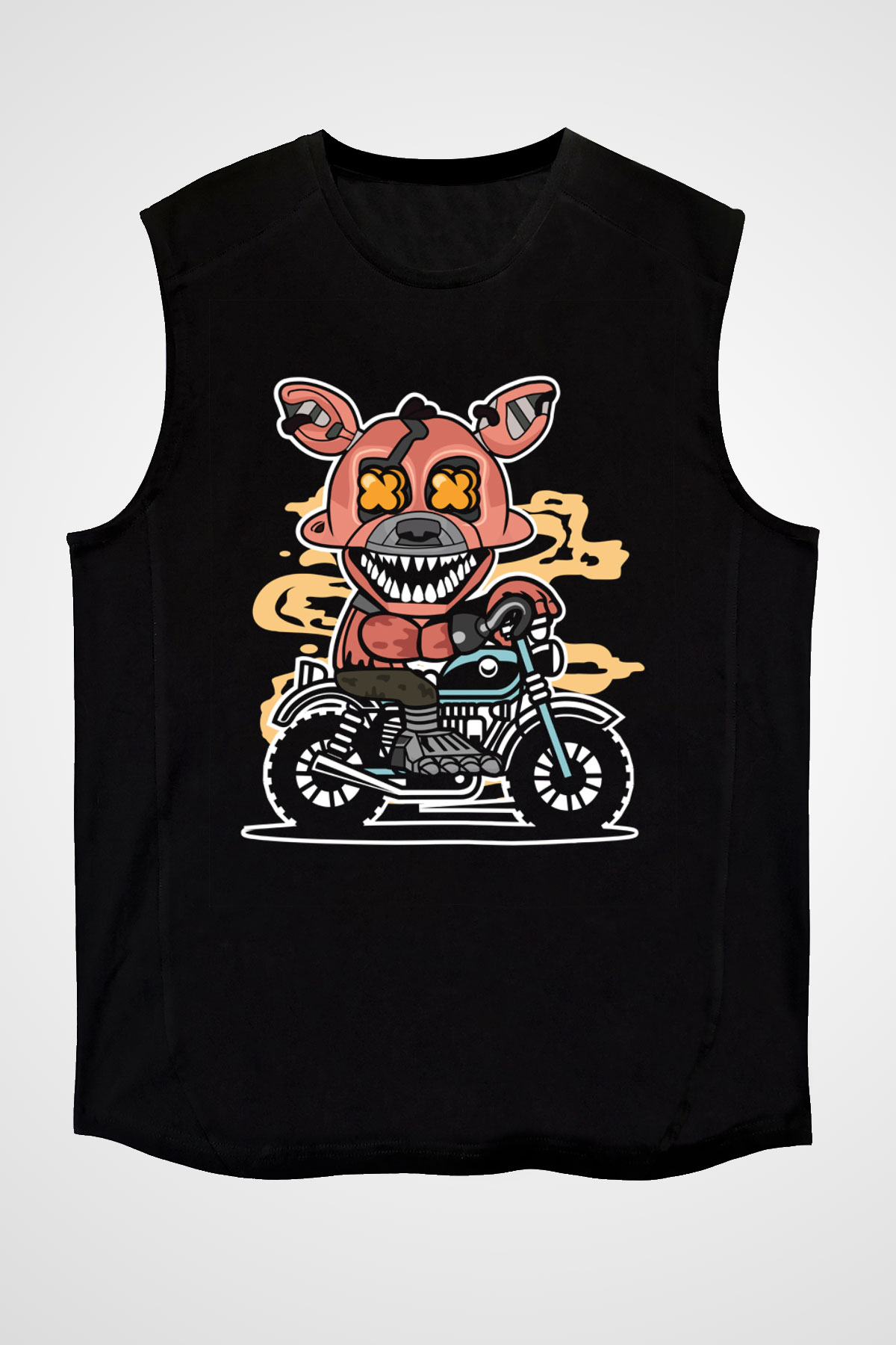 Foxy Motocross Baskılı Unisex Siyah Kolsuz Tişört