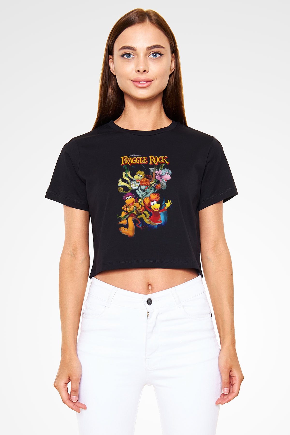 Fraggle Rock Siyah   Crop Top Tişört