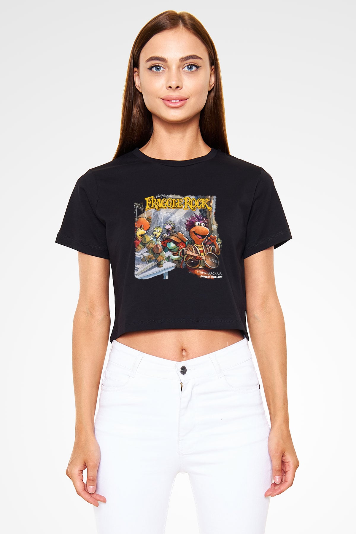 Fraggle Rock Siyah Crop Top Tişört