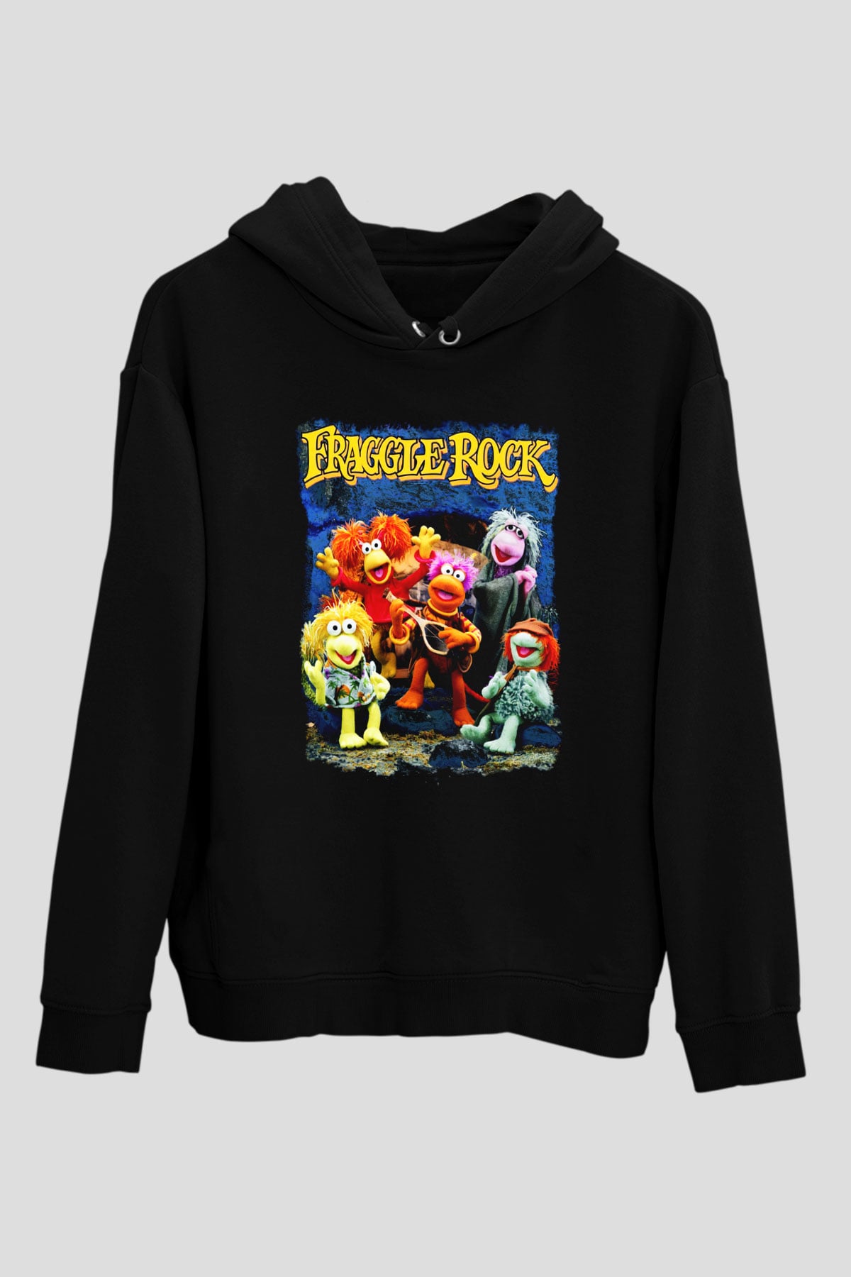 Fraggle Rock Siyah Unisex Kapüşonlu Sweatshirt