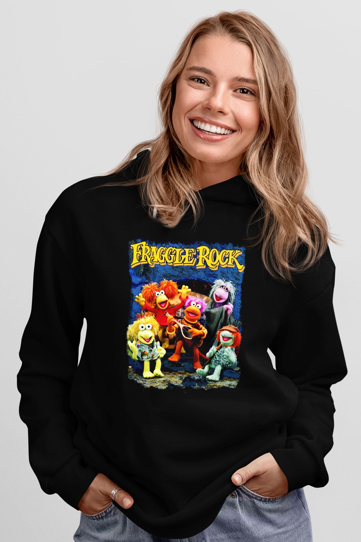 Fraggle Rock Siyah Unisex Kapüşonlu Sweatshirt
