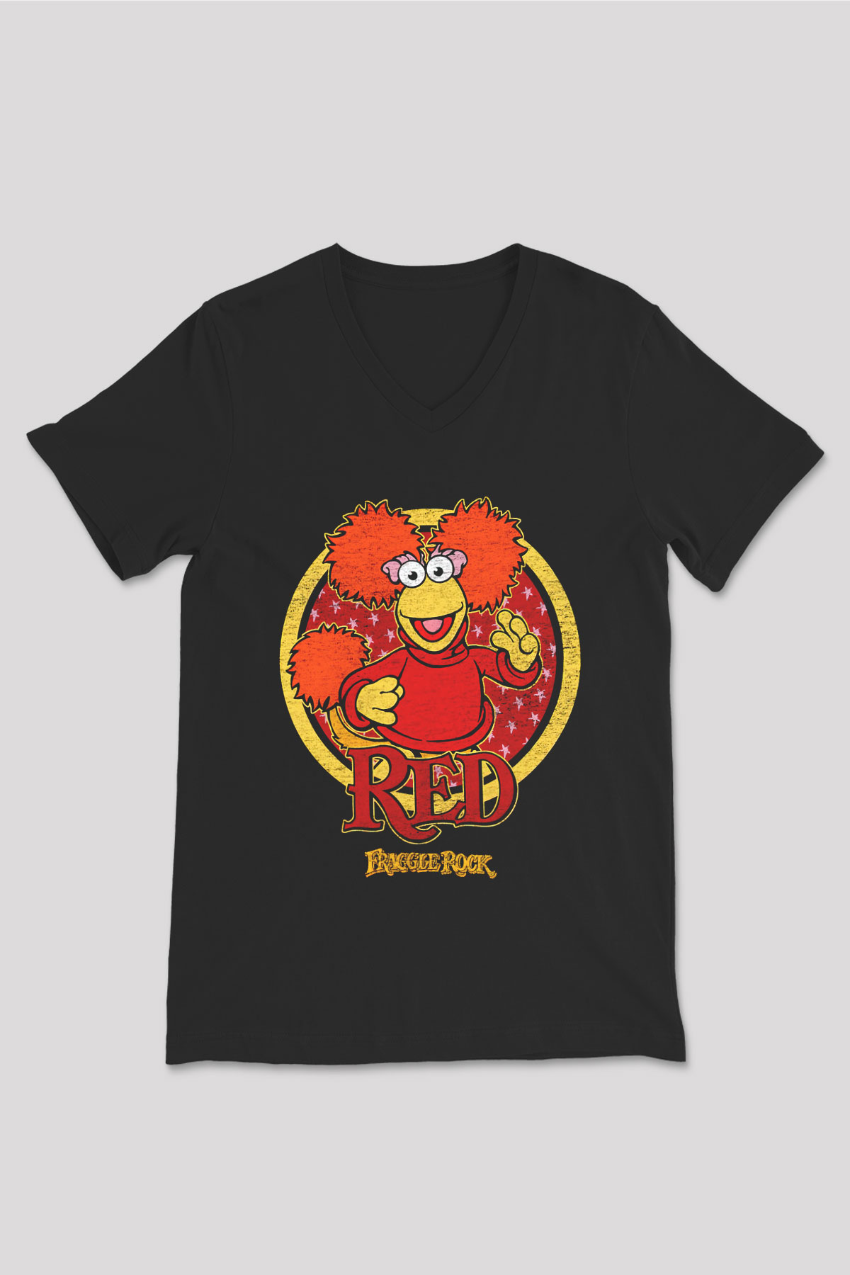 Fraggle Rock Siyah Unisex  V Yaka Tişört