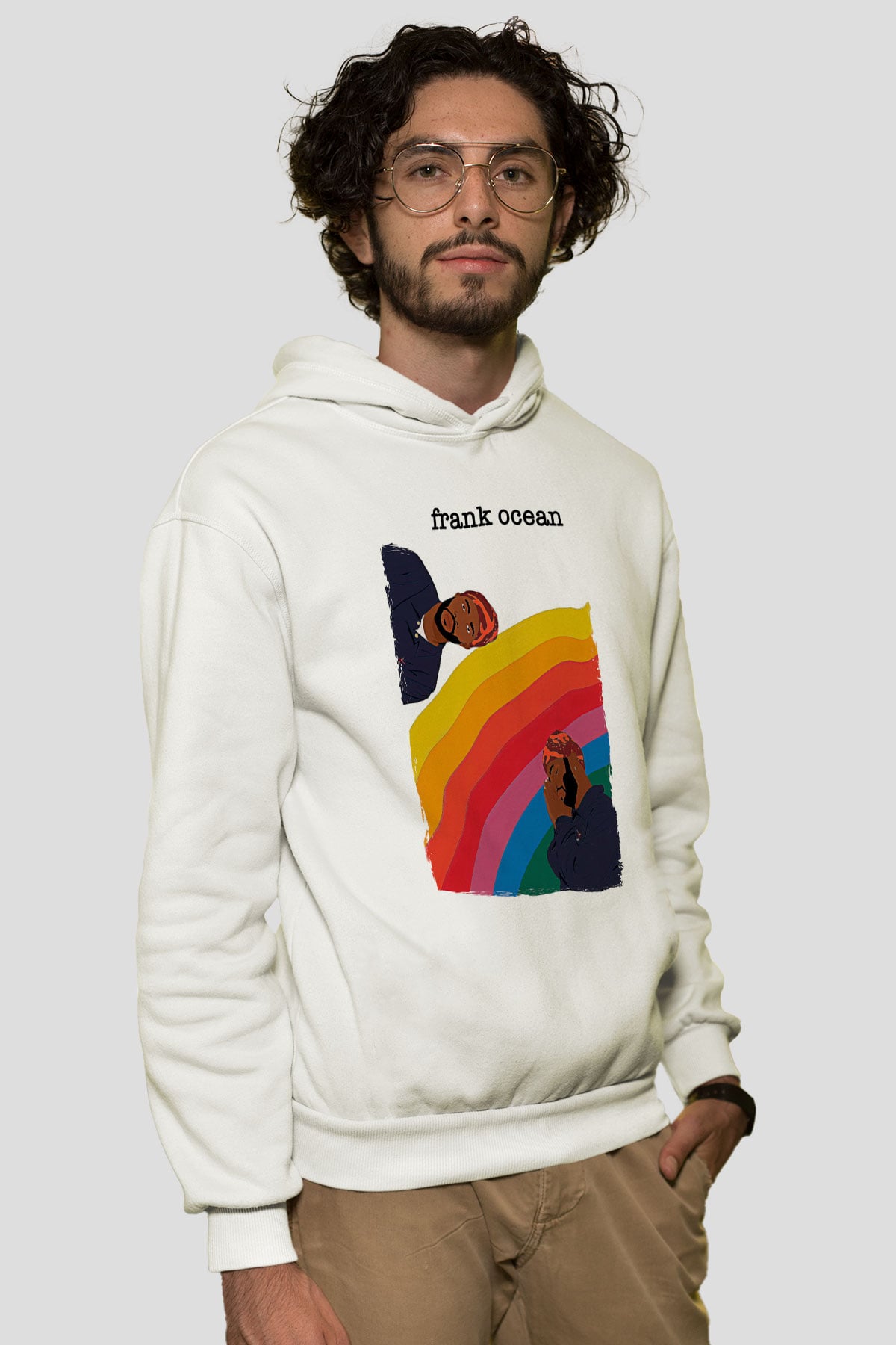 Frank Ocean Baskılı Beyaz Unisex Kapüşonlu Sweatshirt