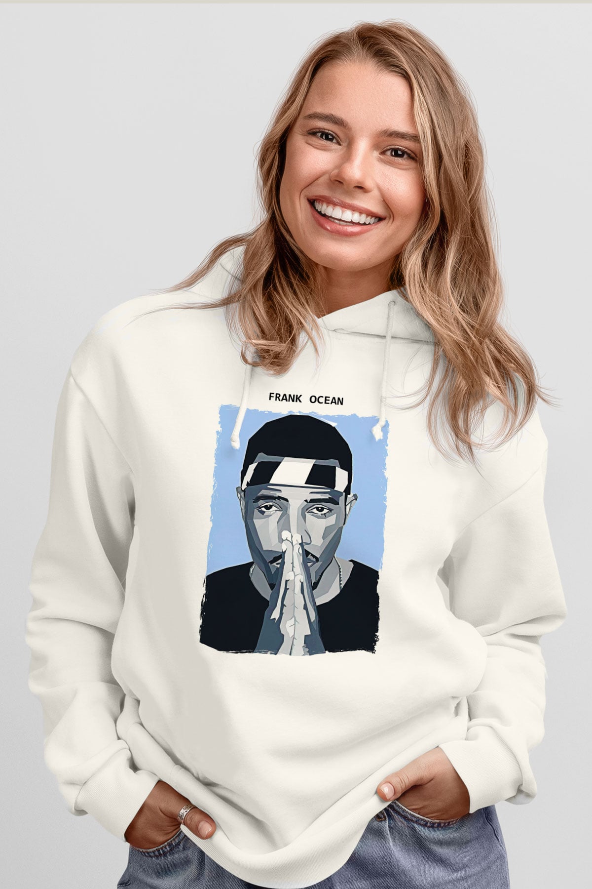 Frank Ocean Baskılı Beyaz Unisex Kapüşonlu Sweatshirt