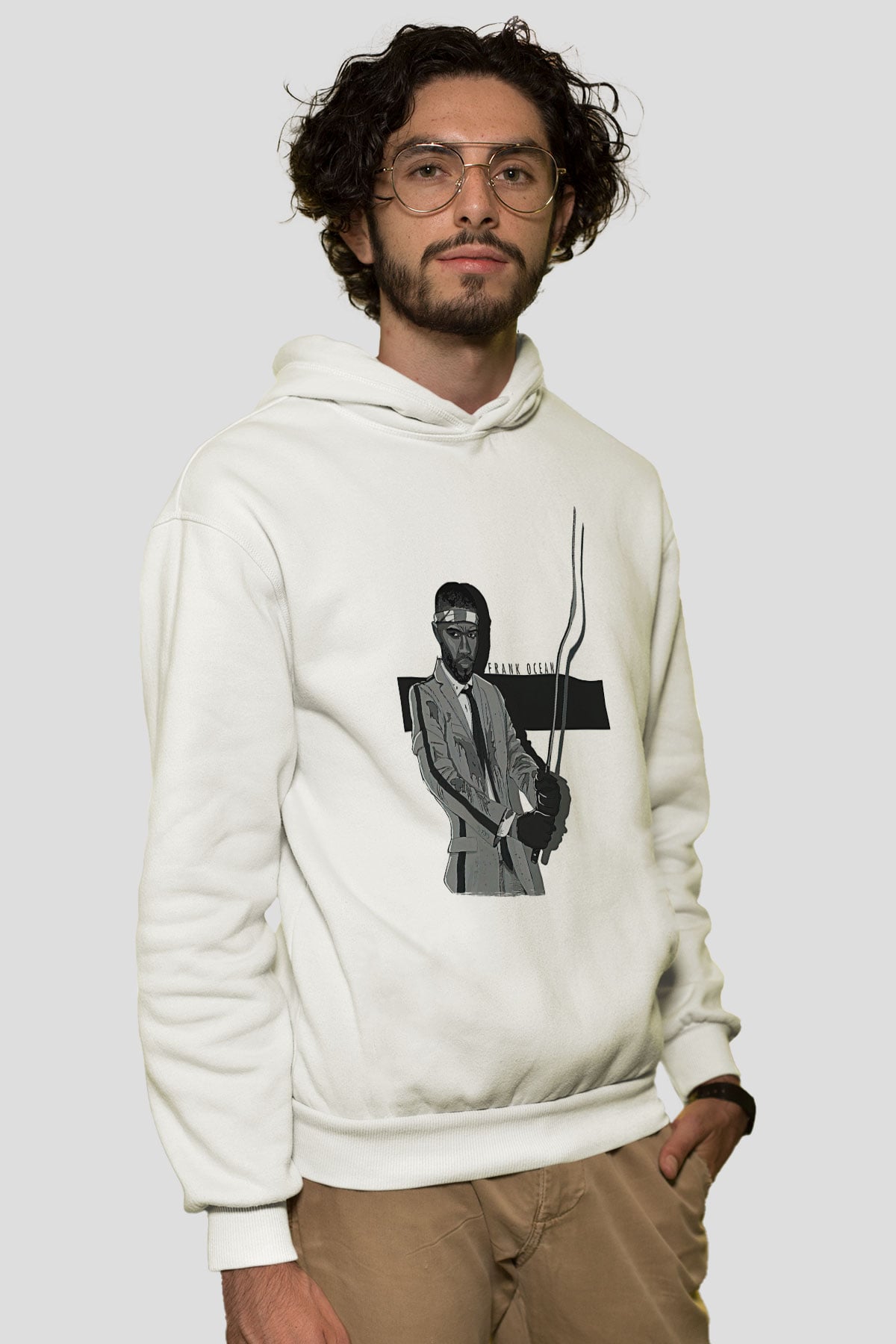 Frank Ocean Baskılı Beyaz Unisex Kapüşonlu Sweatshirt