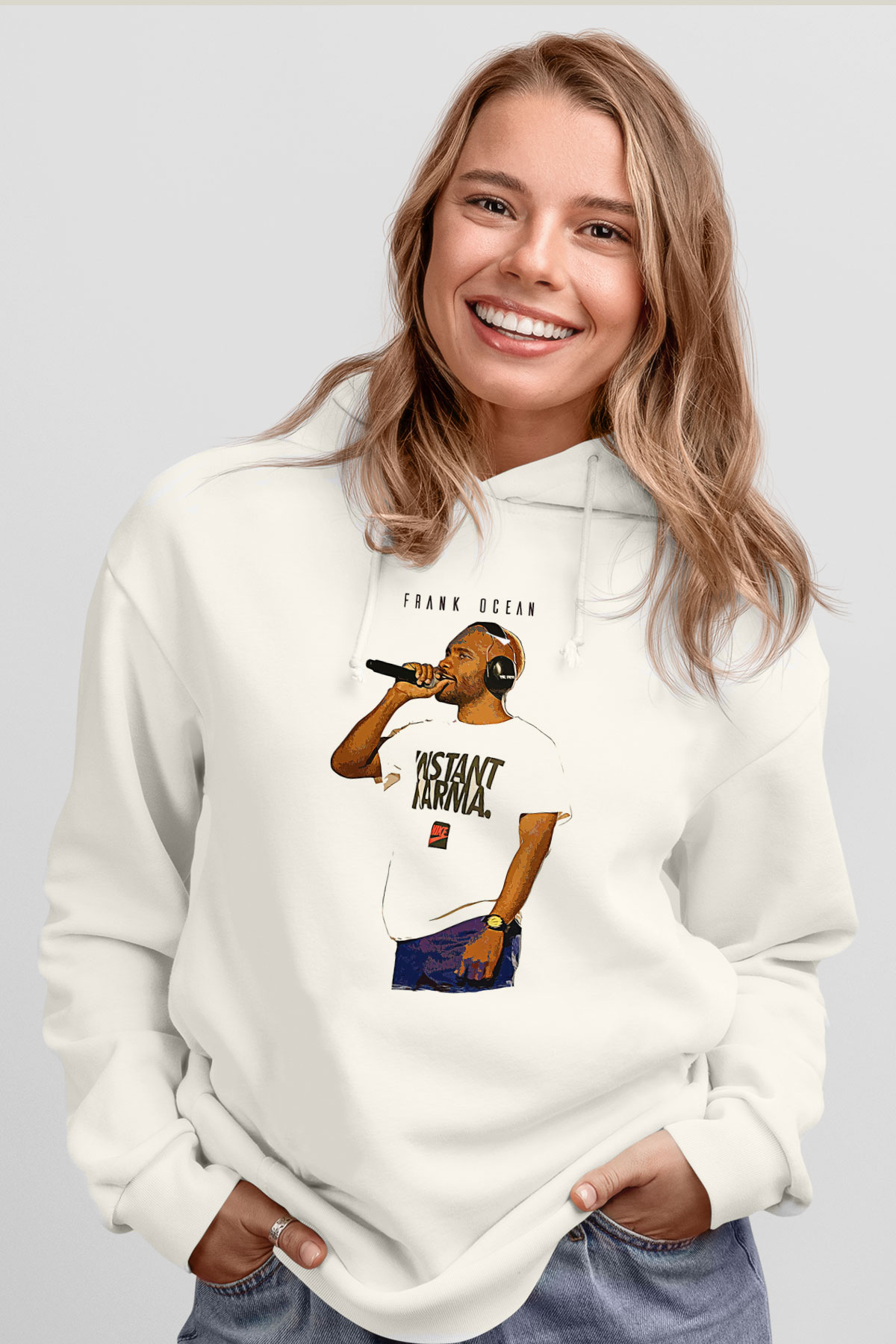 Frank Ocean Baskılı Beyaz Unisex Kapüşonlu Sweatshirt