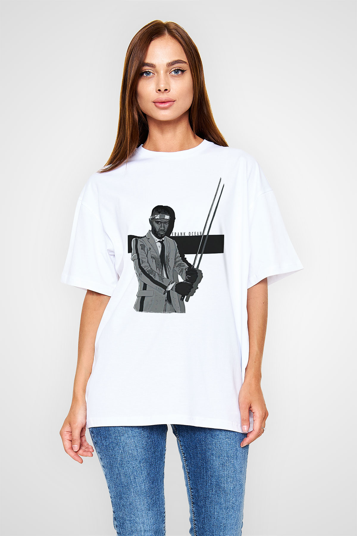 Frank Ocean Baskılı Beyaz Unisex Oversize Tişört - Tshirt