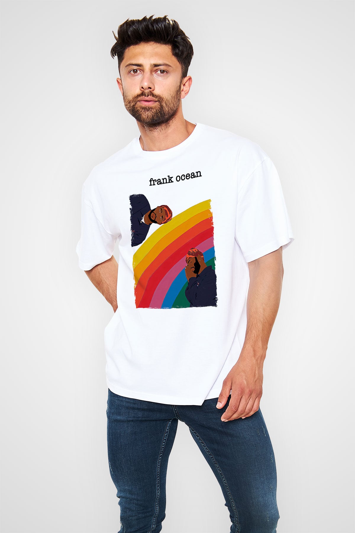 Frank Ocean Baskılı Beyaz Unisex Oversize Tişört - Tshirt