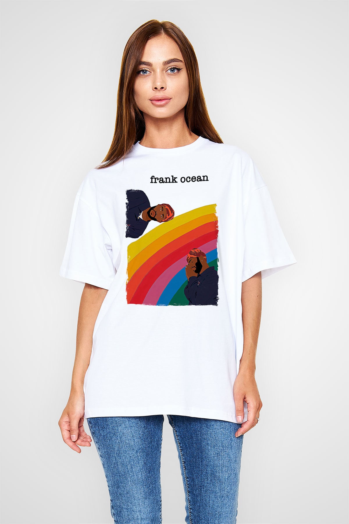 Frank Ocean Baskılı Beyaz Unisex Oversize Tişört - Tshirt