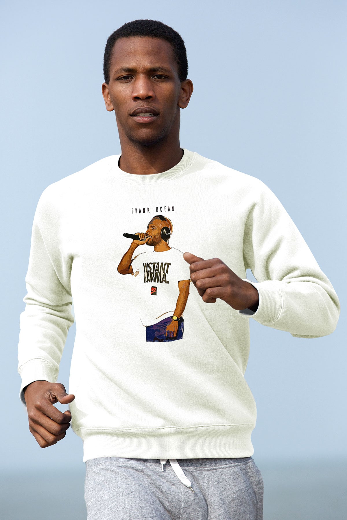 Frank Ocean Baskılı Beyaz Unisex Sweatshirt