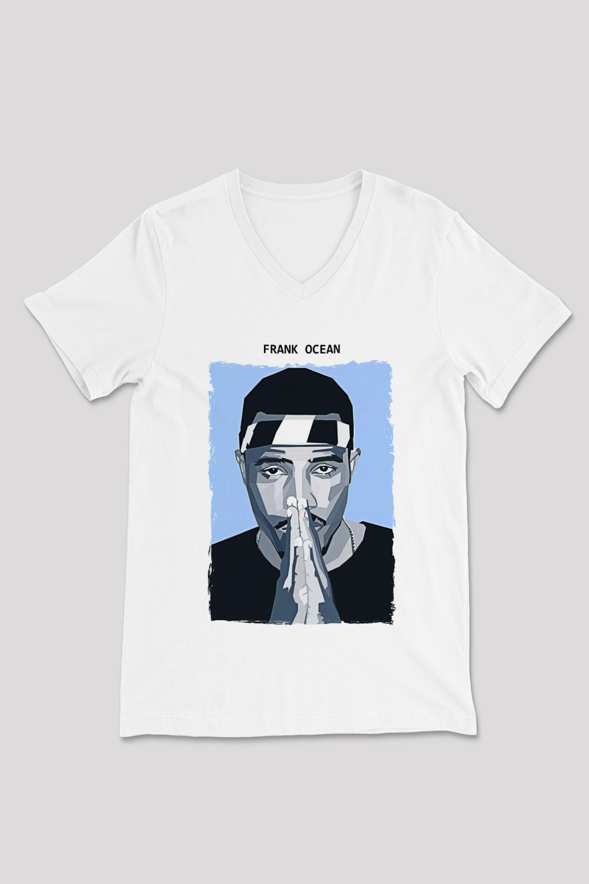 Frank Ocean Baskılı Beyaz Unisex V Yaka Tişört - Tshirt