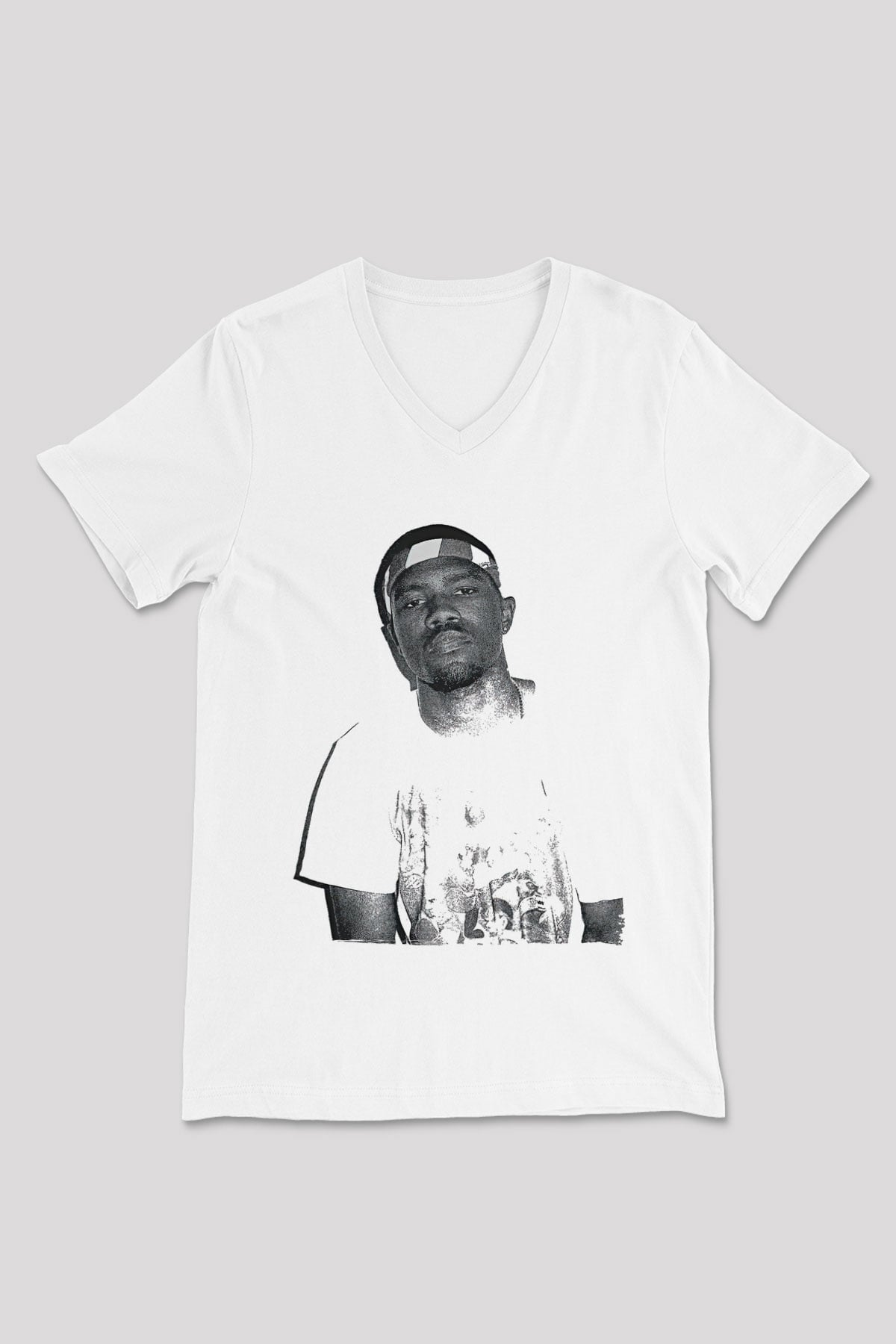 Frank Ocean Baskılı Beyaz Unisex V Yaka Tişört - Tshirt